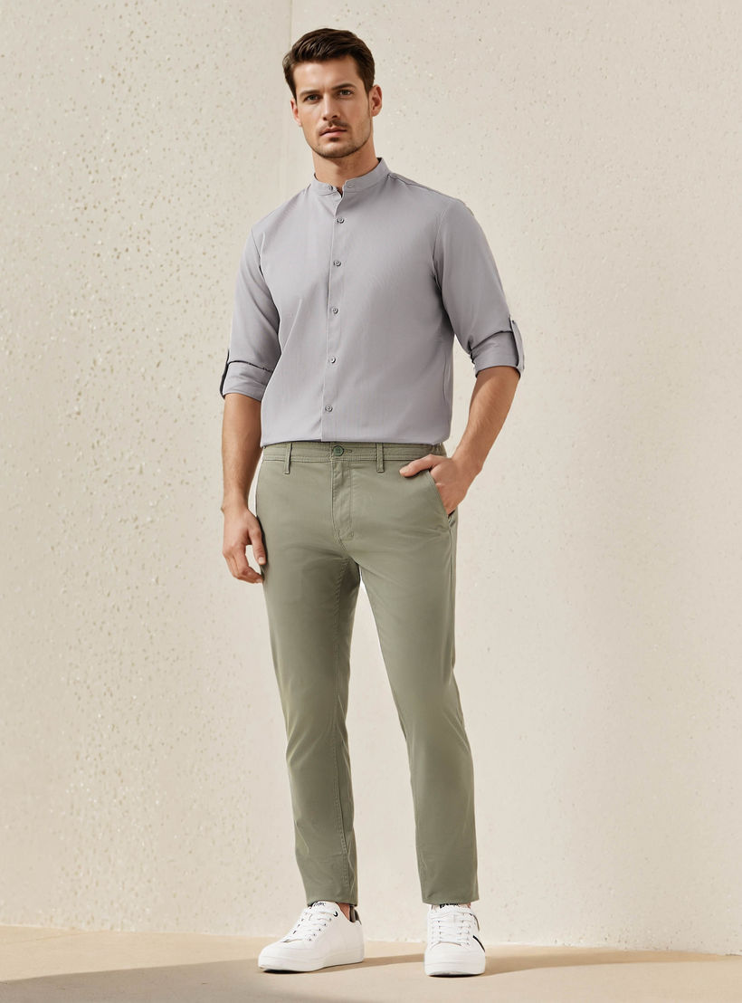 قميص بارز الملمس بياقة ماندرين وقصة عادية-men-clothing-shirts-image-2
