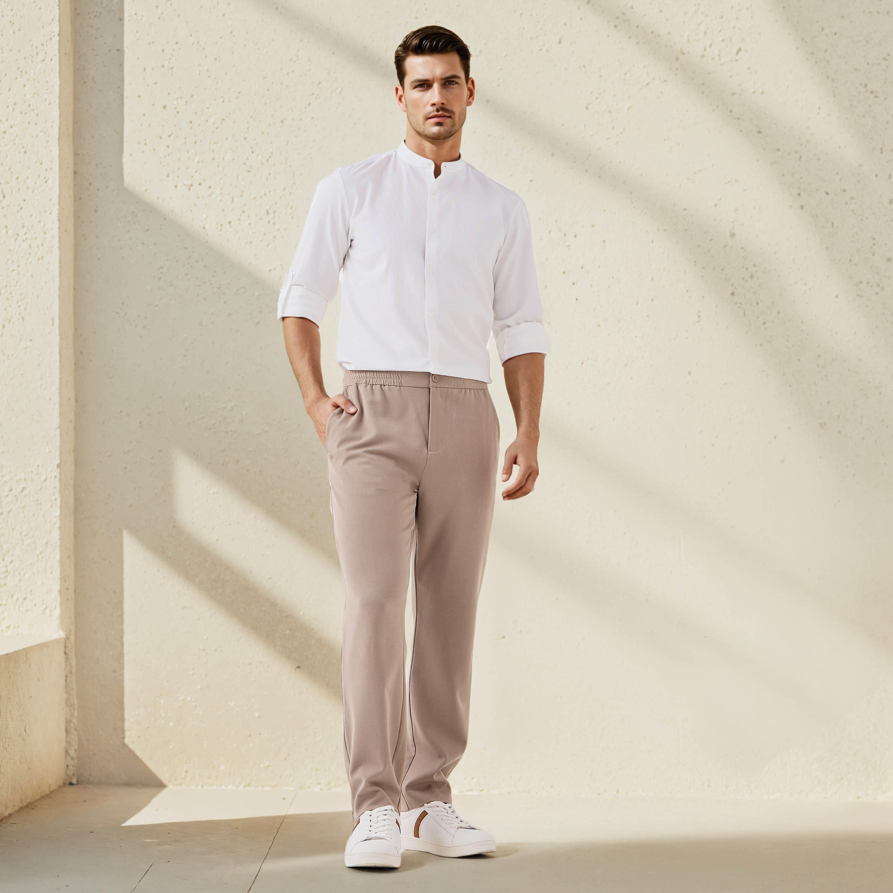 قميص بارز الملمس بياقة ماندرين وقصة عادية-men-clothing-shirts-image-5