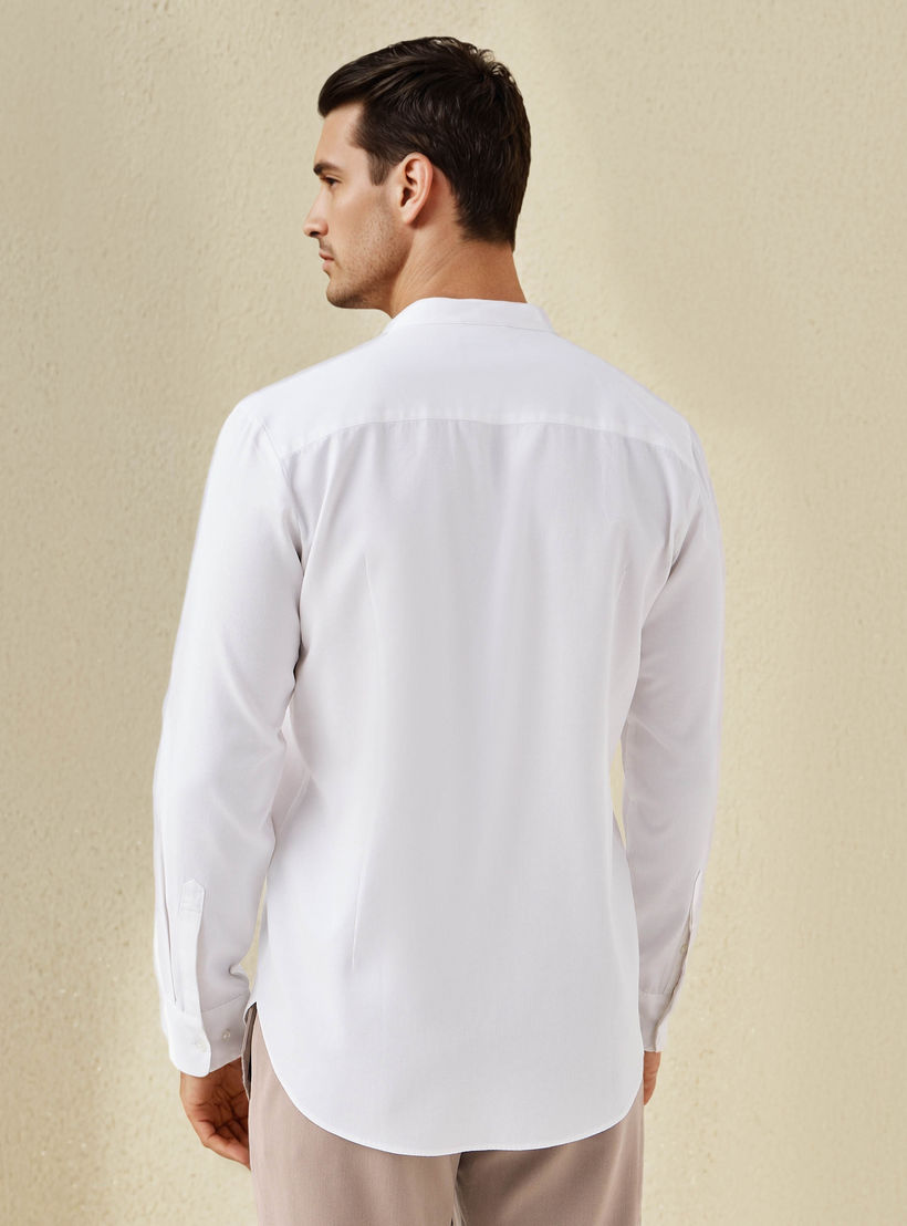 Regular Fit Textured Shirt with Mandarin Collar-men-clothing-shirts-image-3