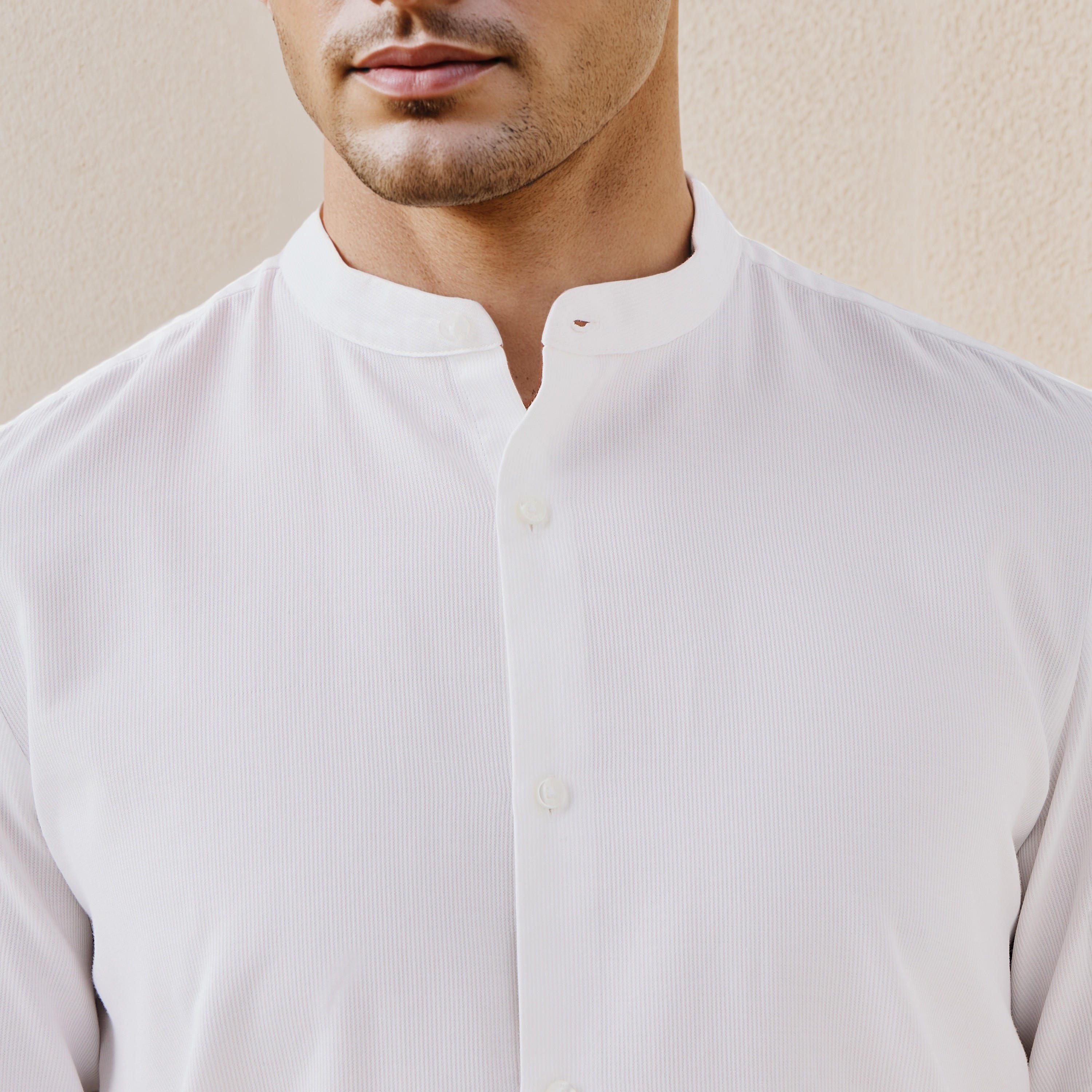 Regular Fit Textured Shirt with Mandarin Collar-men-clothing-shirts-image-4