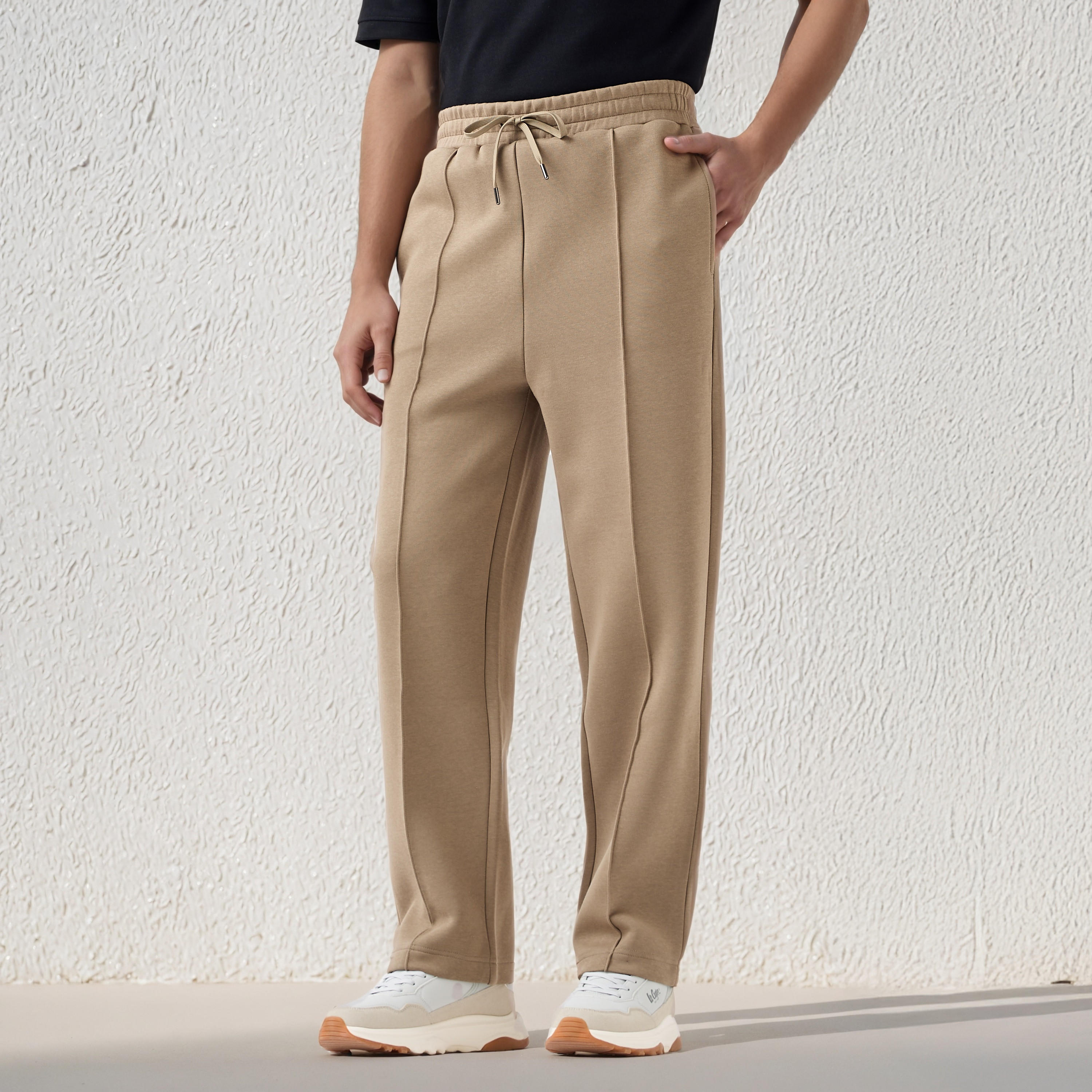 Emperor Men Regular Fit Flexi Waist Joggers with Panelled Detail-men-clothing-bottoms-joggers-image-1