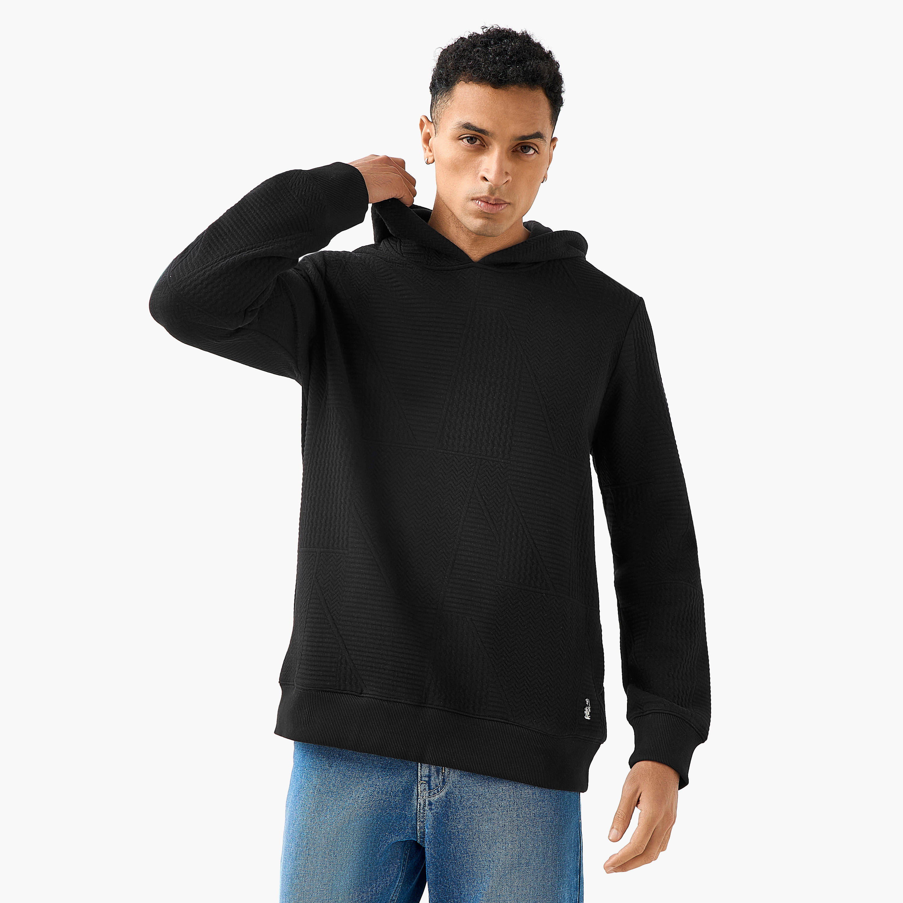 هودي جاكار بارز الملمس بقصة مريحة للرجال من إمبيرور-men-winterwear-hoodiesandsweatshirts-image-1