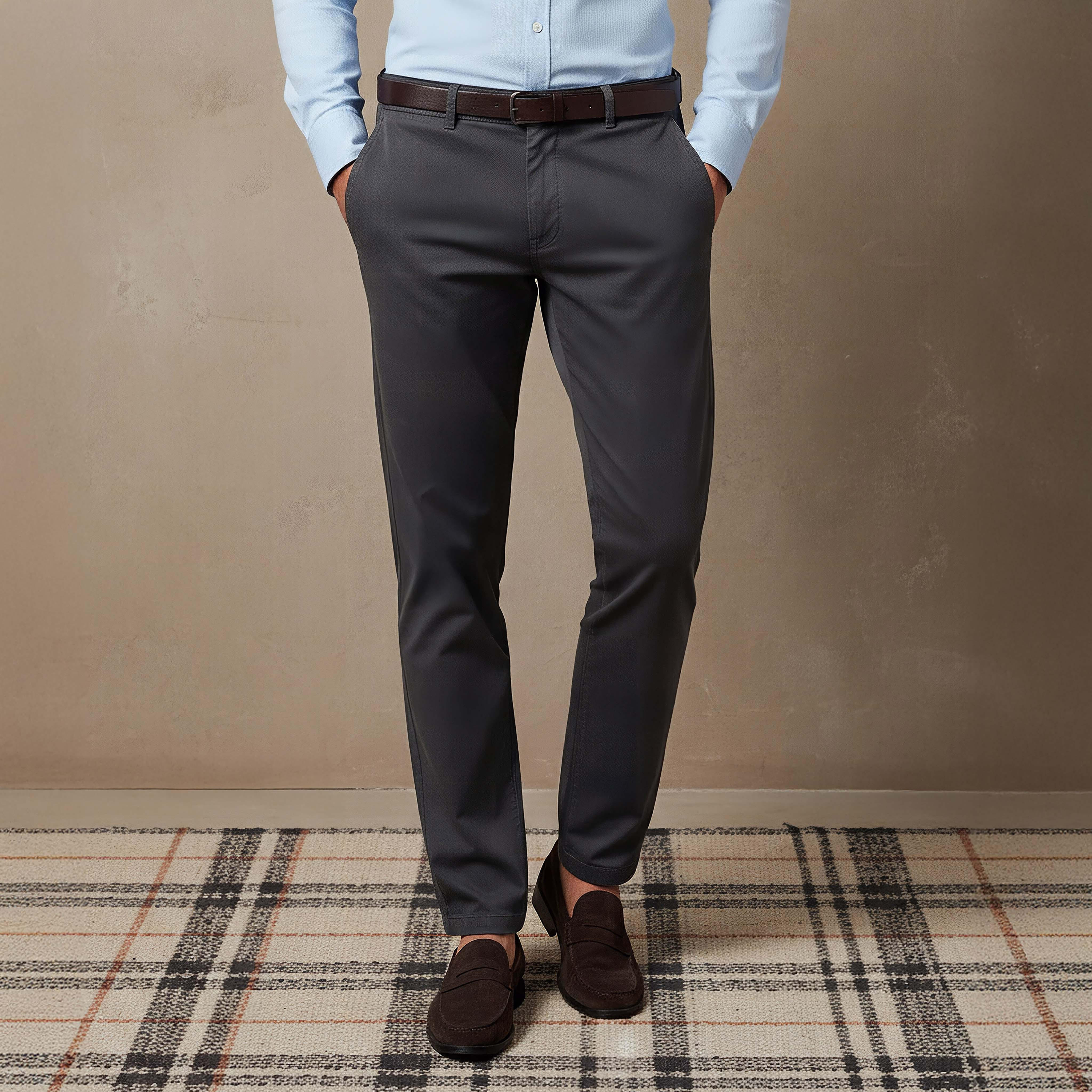 بنطلون تشينو رجالي من مزبج قطني بقصة سليم وحلقات حزام-men-clothing-bottoms-trousersandchinos-chinos-image-1