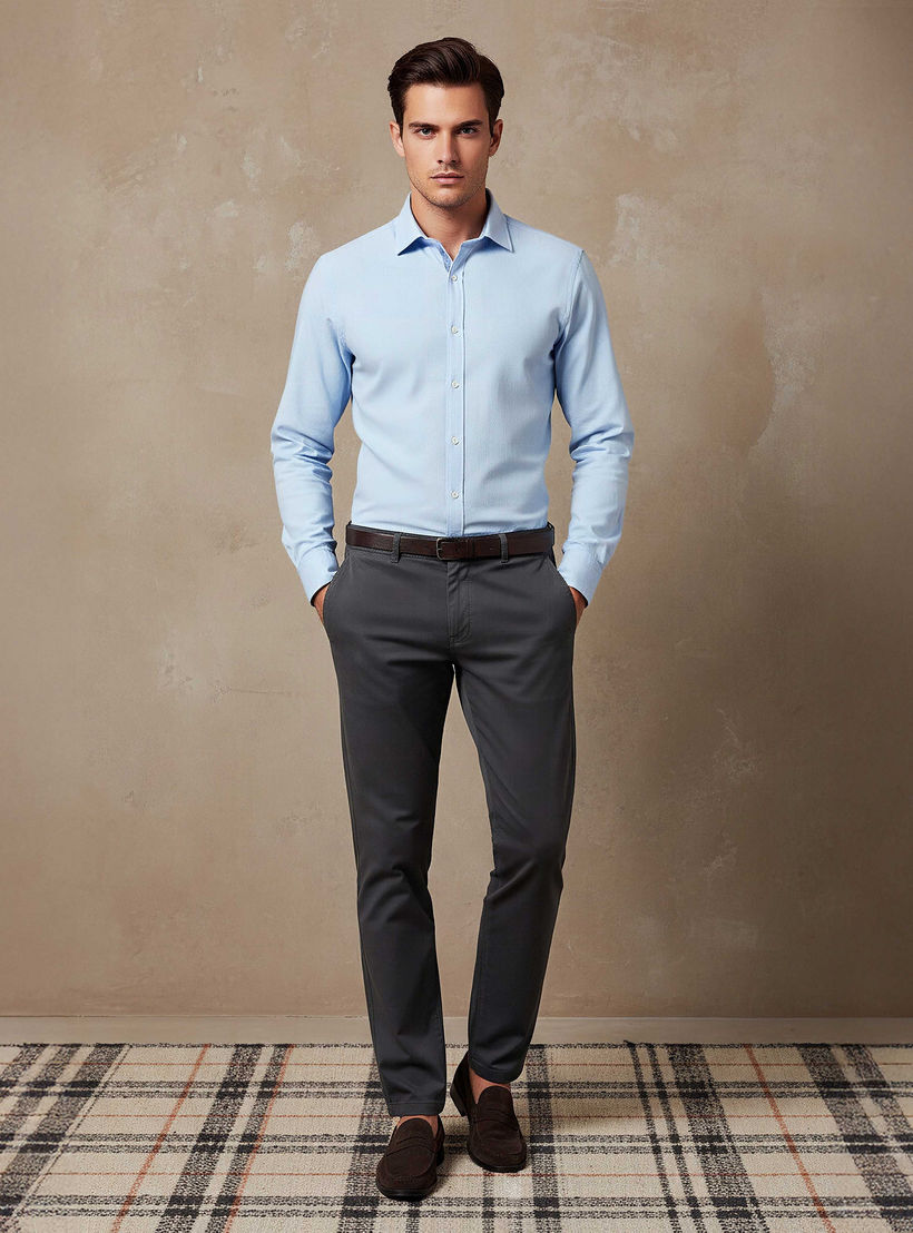 بنطلون تشينو رجالي من مزبج قطني بقصة سليم وحلقات حزام-men-clothing-bottoms-trousersandchinos-chinos-image-2