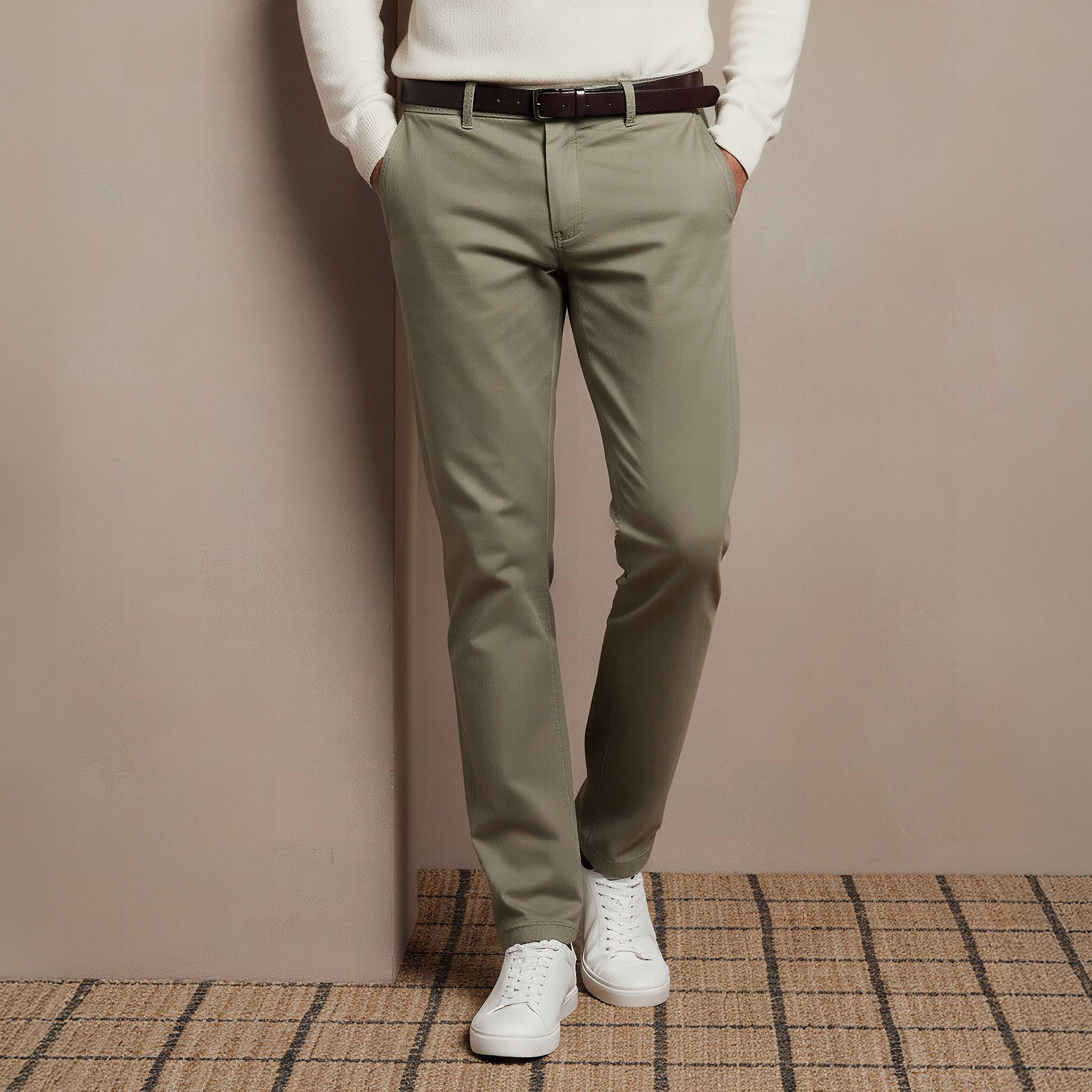 بنطلون تشينو مزيج قطني بقصة عادية وطول كامل للرجال-men-clothing-bottoms-trousersandchinos-chinos-image-1