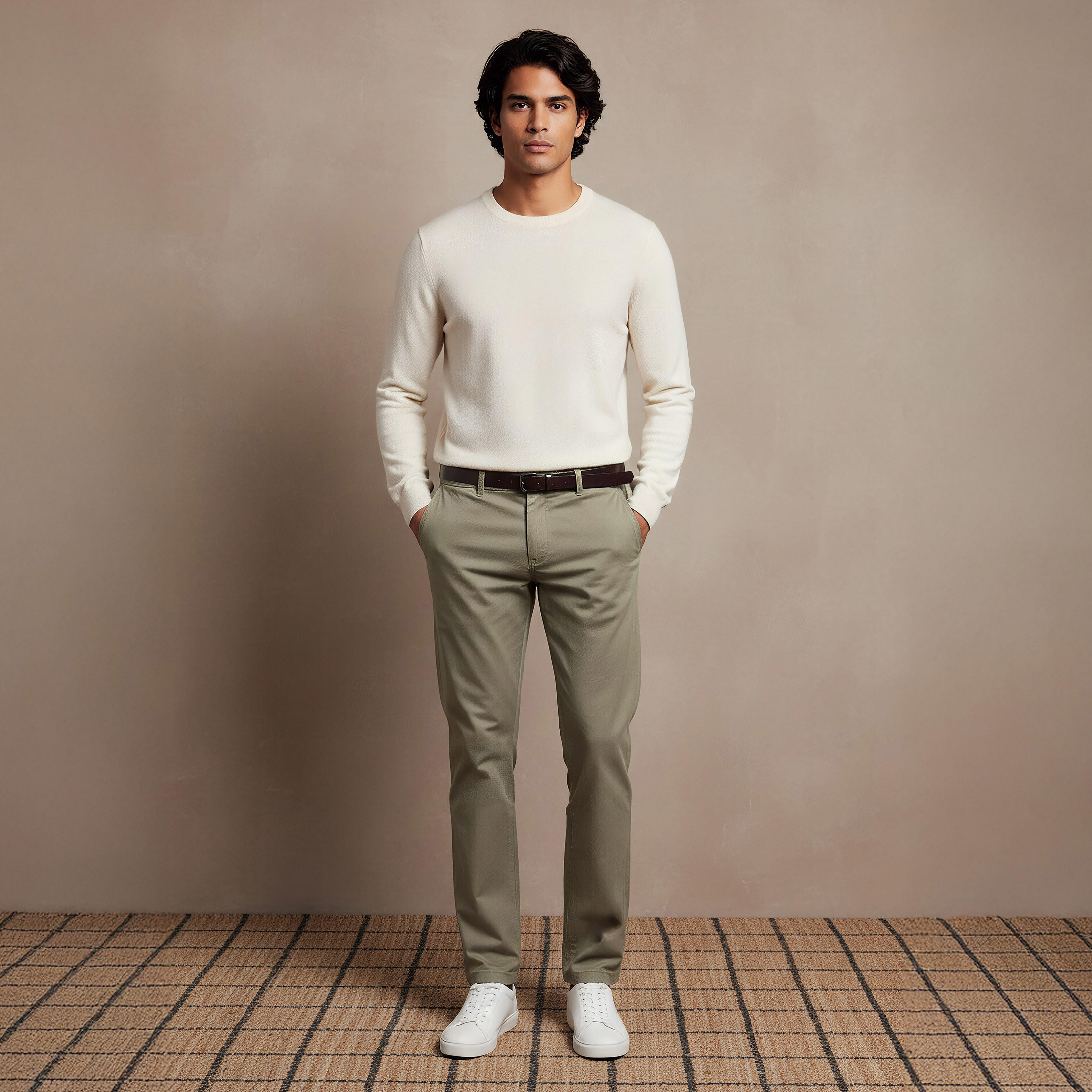 بنطلون تشينو مزيج قطني بقصة عادية وطول كامل للرجال-men-clothing-bottoms-trousersandchinos-chinos-image-2