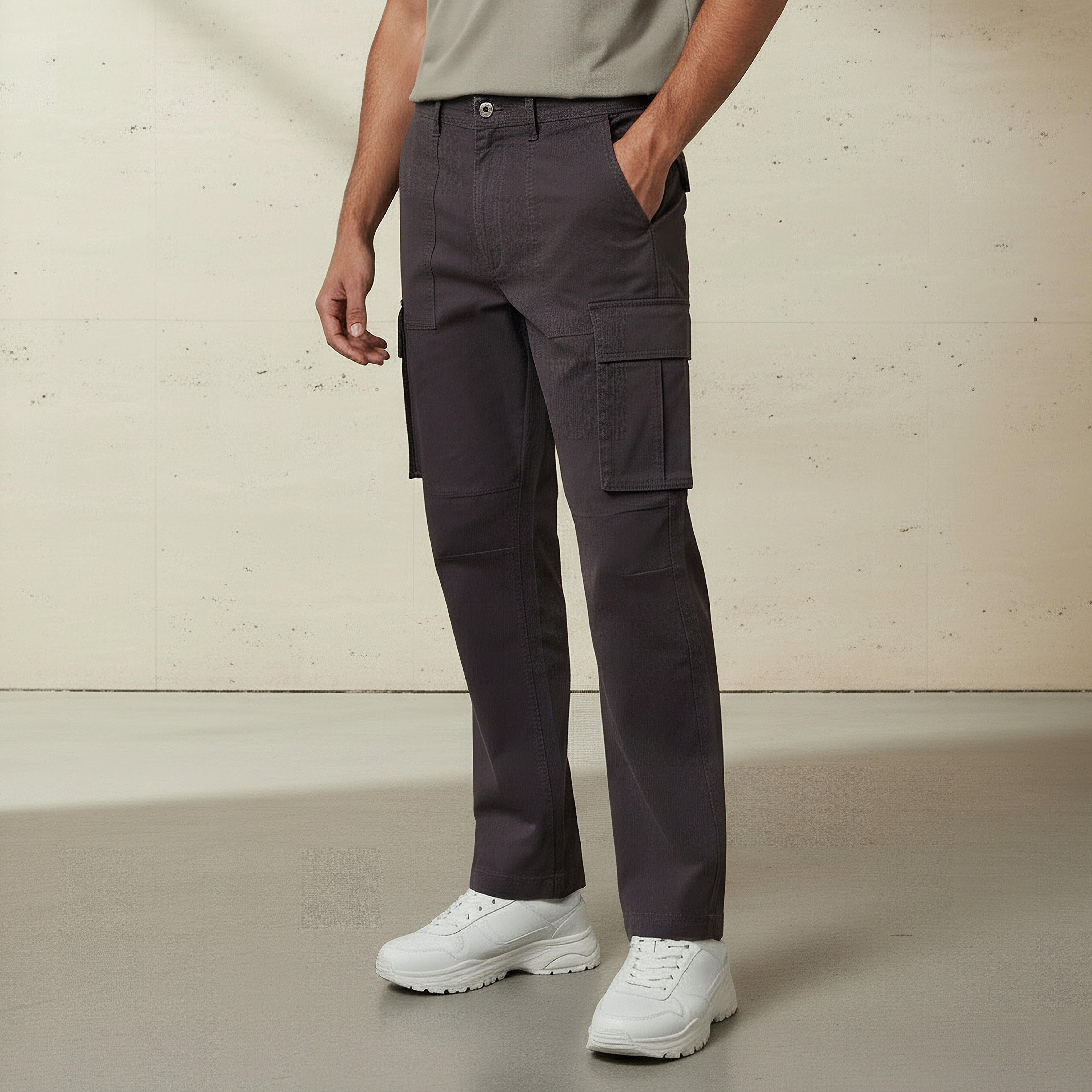 Men Regular Fit Twill Cargo Trousers-men-clothing-bottoms-trousersandchinos-trousers-image-1