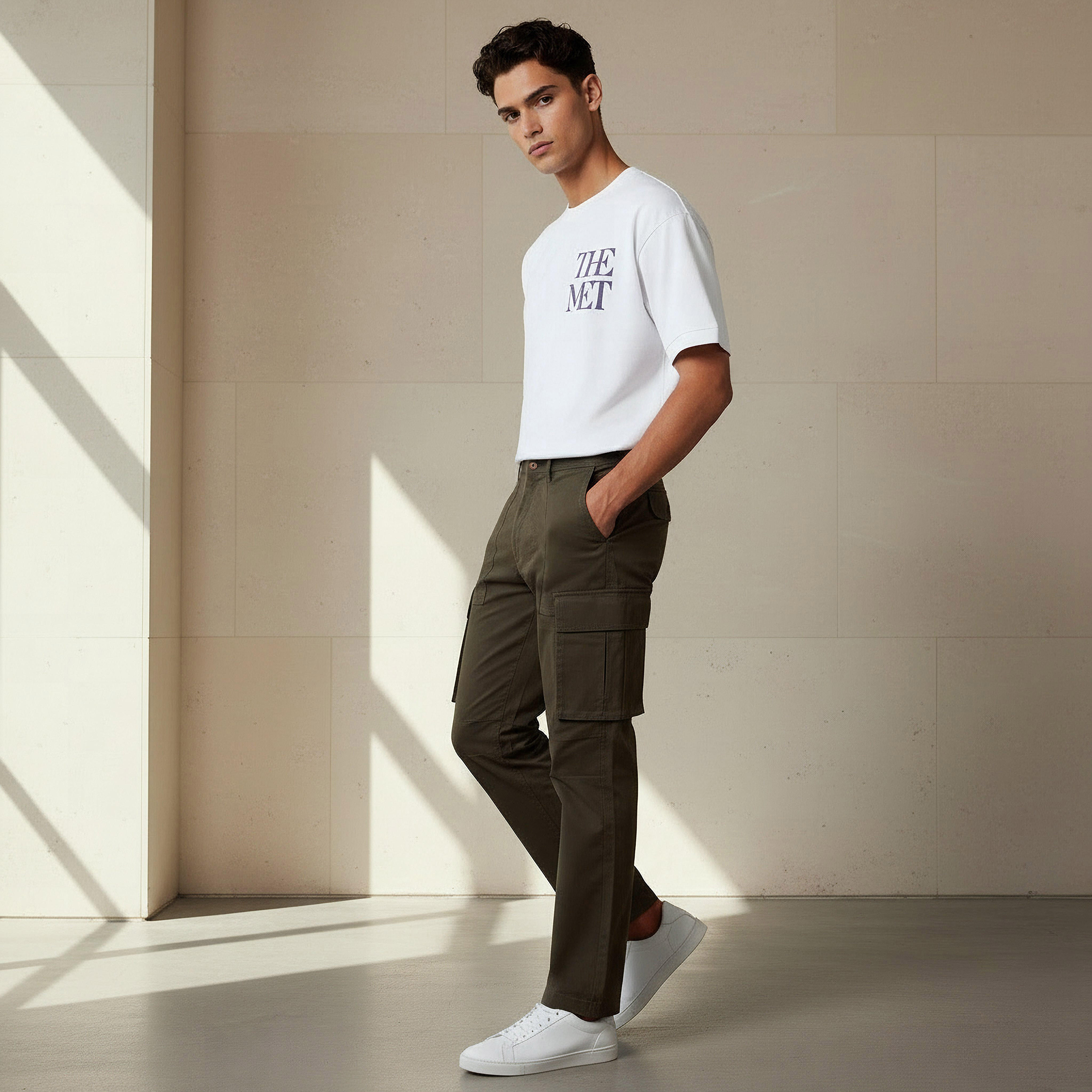 Men Regular Fit Twill Cargo Trousers-men-clothing-bottoms-trousersandchinos-trousers-image-2