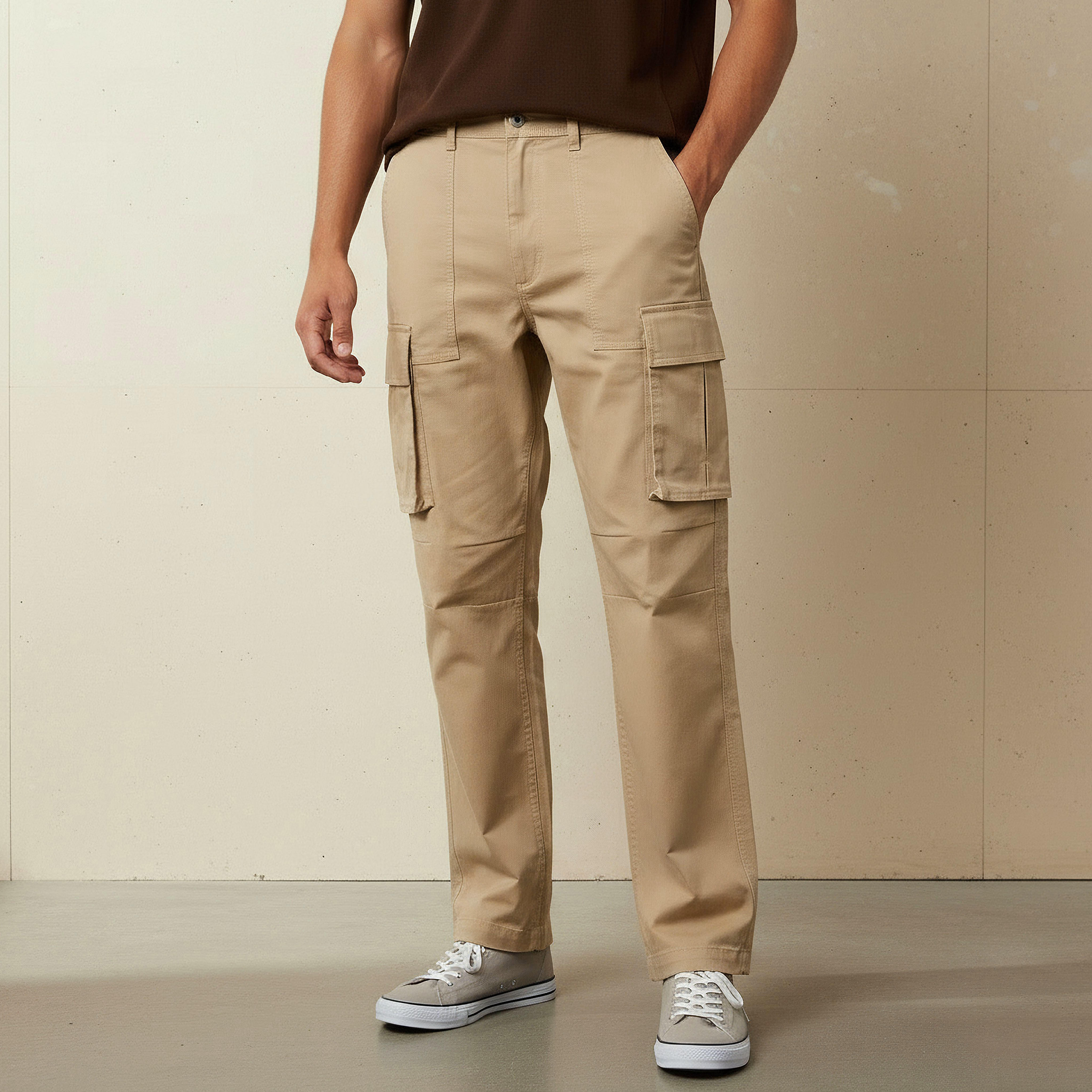 Men Regular Fit Twill Cargo Trousers-men-clothing-bottoms-trousersandchinos-trousers-image-1