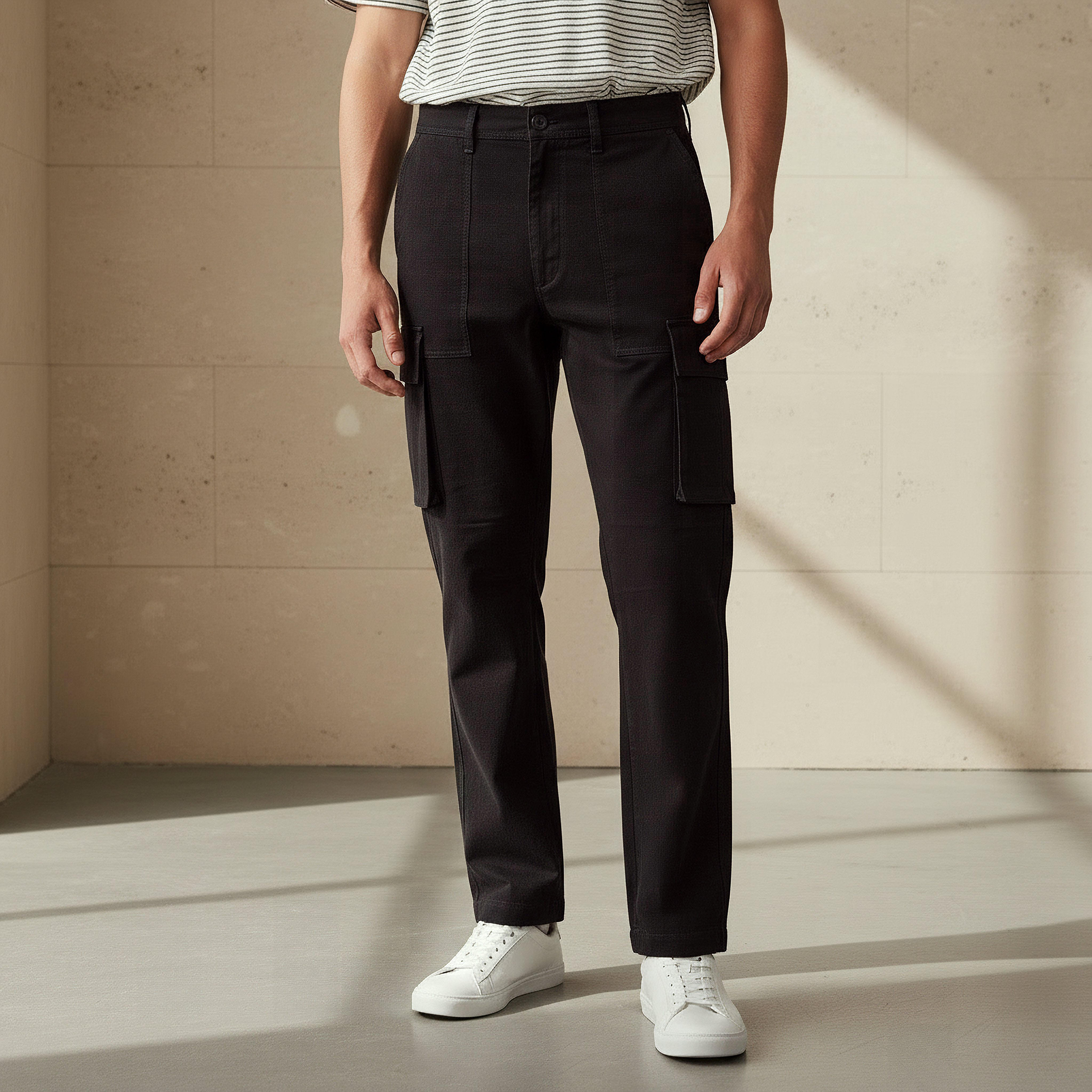 Men Regular Fit Twill Cargo Trousers-men-clothing-bottoms-trousersandchinos-trousers-image-1