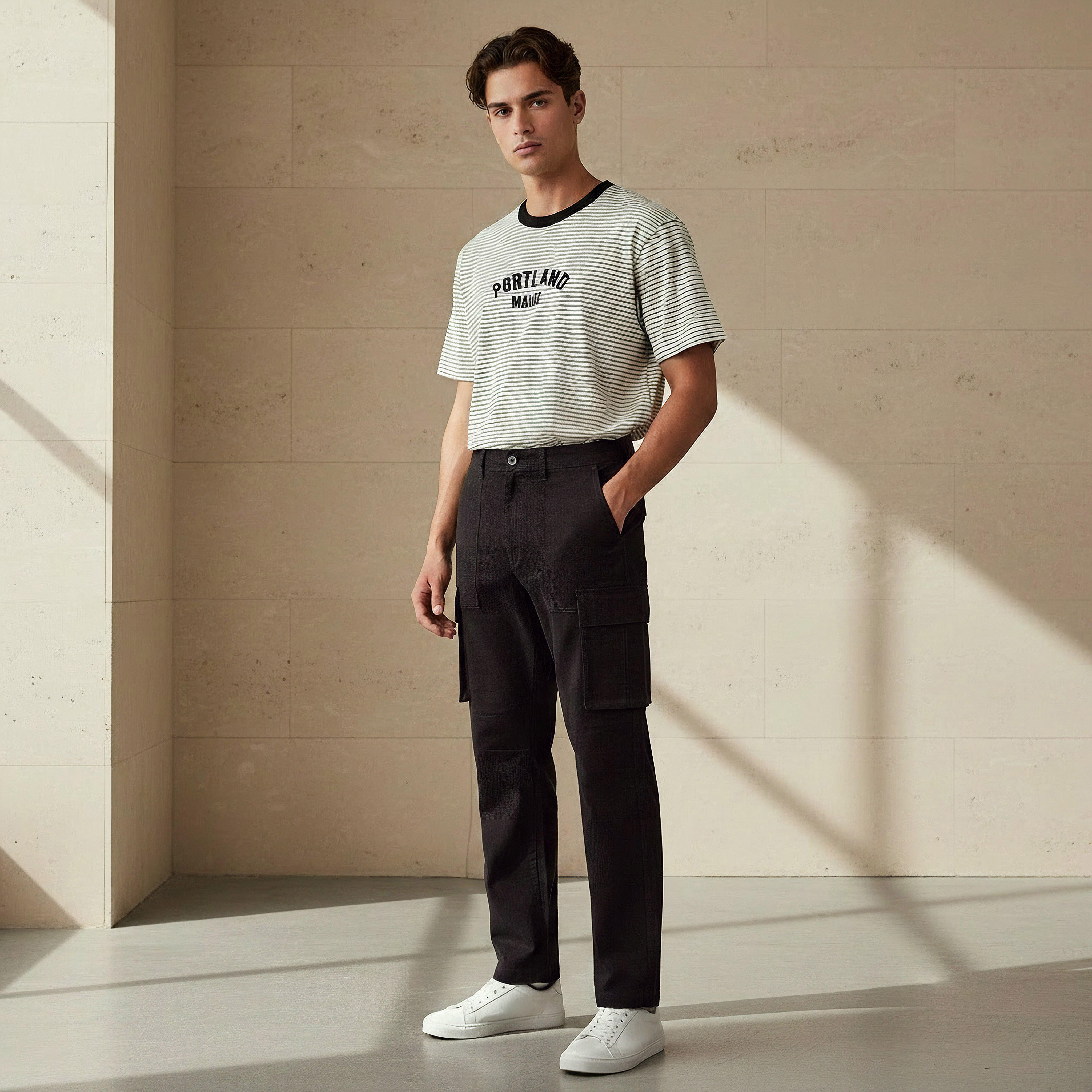 Men Regular Fit Twill Cargo Trousers-men-clothing-bottoms-trousersandchinos-trousers-image-2