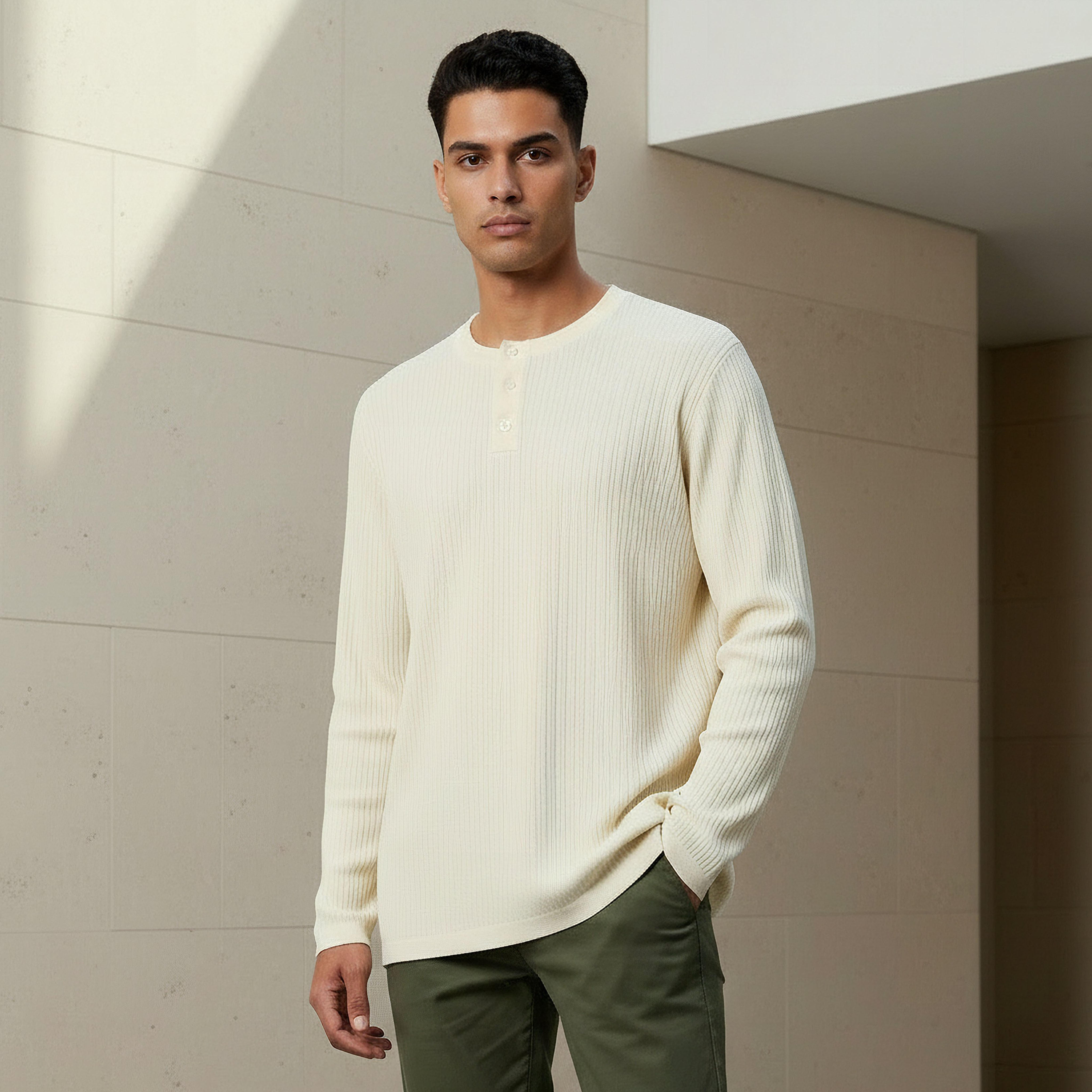 Men Slim Fit Ribbed Henley Neck Sweatshirt-men-winterwear-hoodiesandsweatshirts-image-1