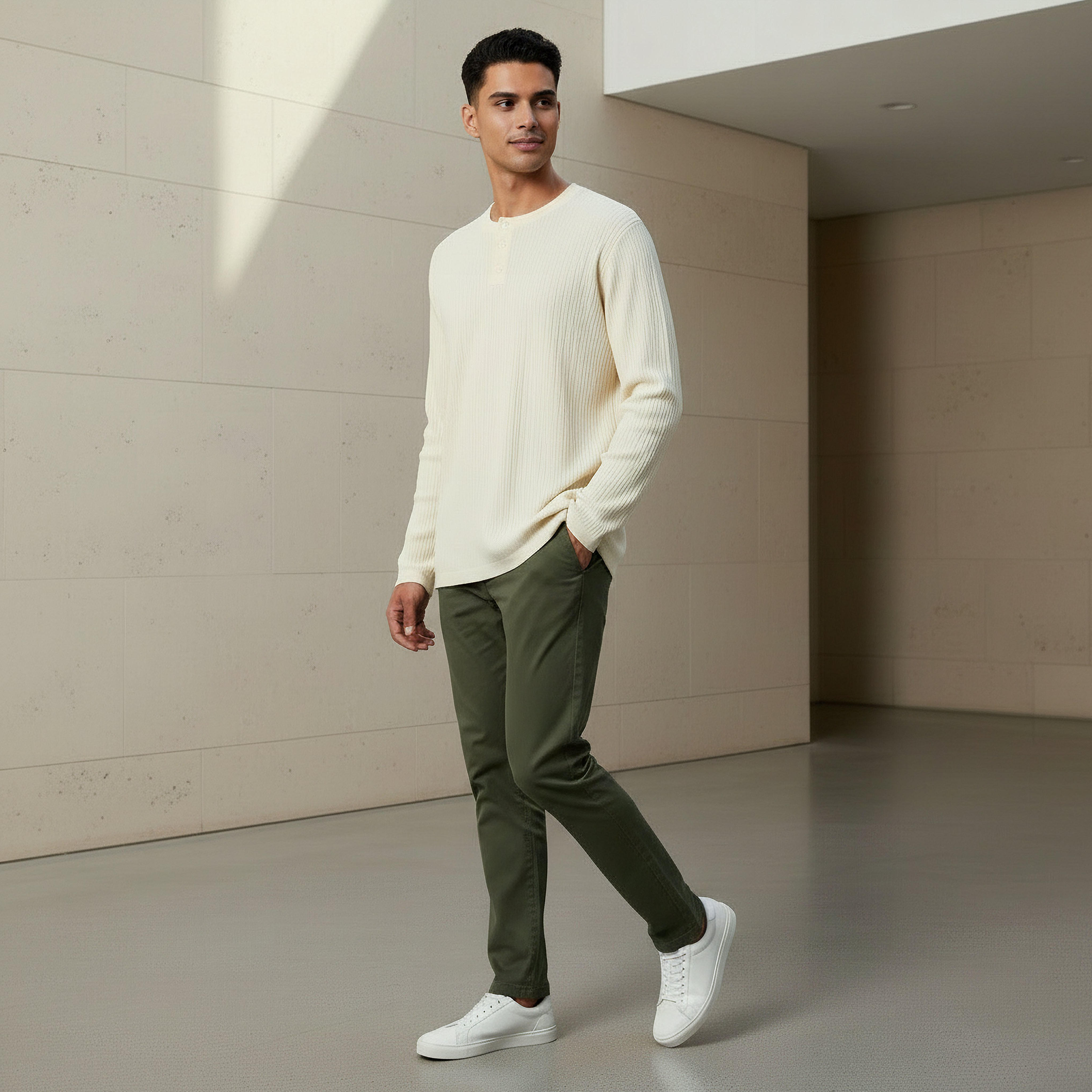 سويت شيرت مضلع بقصّة سليم وياقة هينلي للرجال-men-winterwear-hoodiesandsweatshirts-image-2