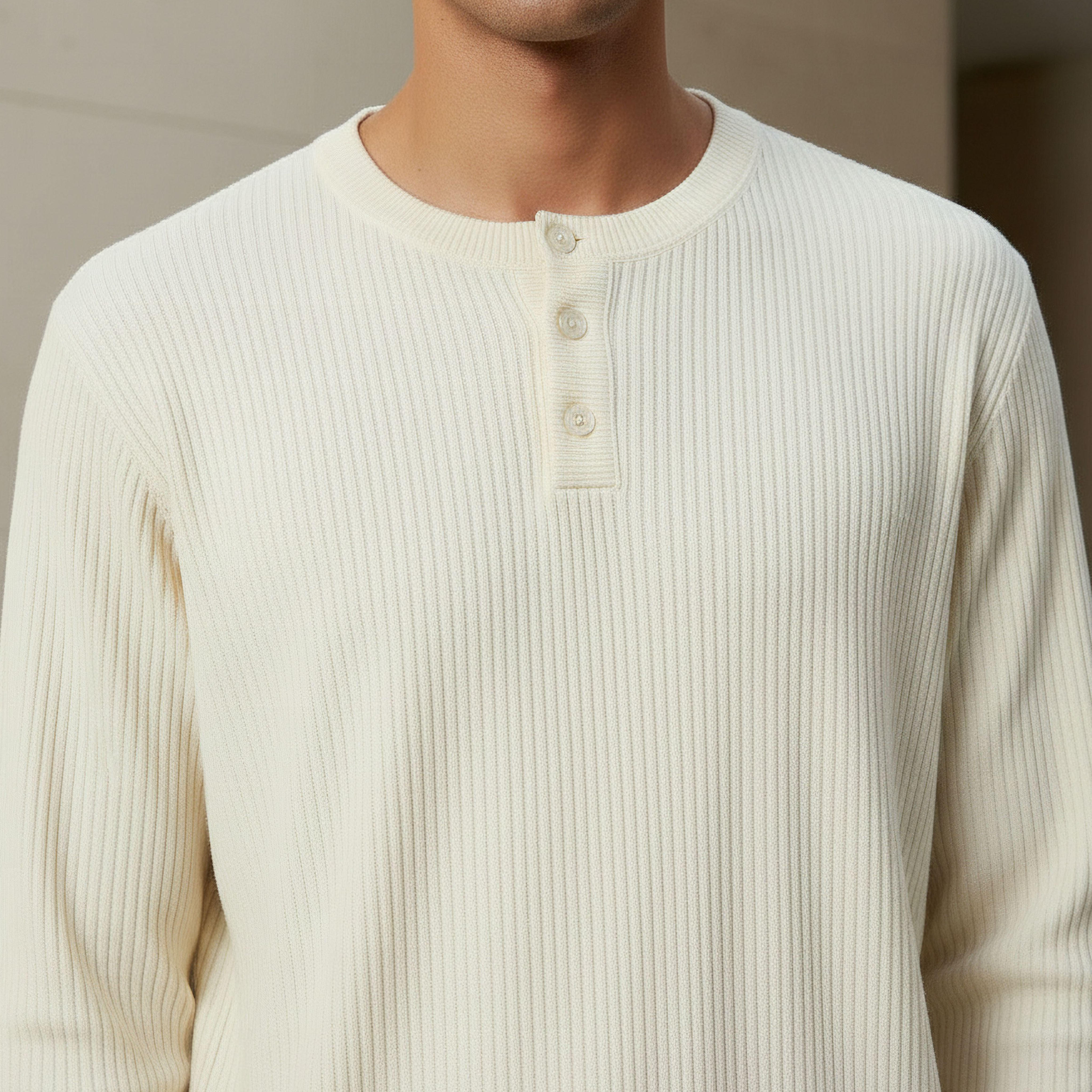 سويت شيرت مضلع بقصّة سليم وياقة هينلي للرجال-men-winterwear-hoodiesandsweatshirts-image-4