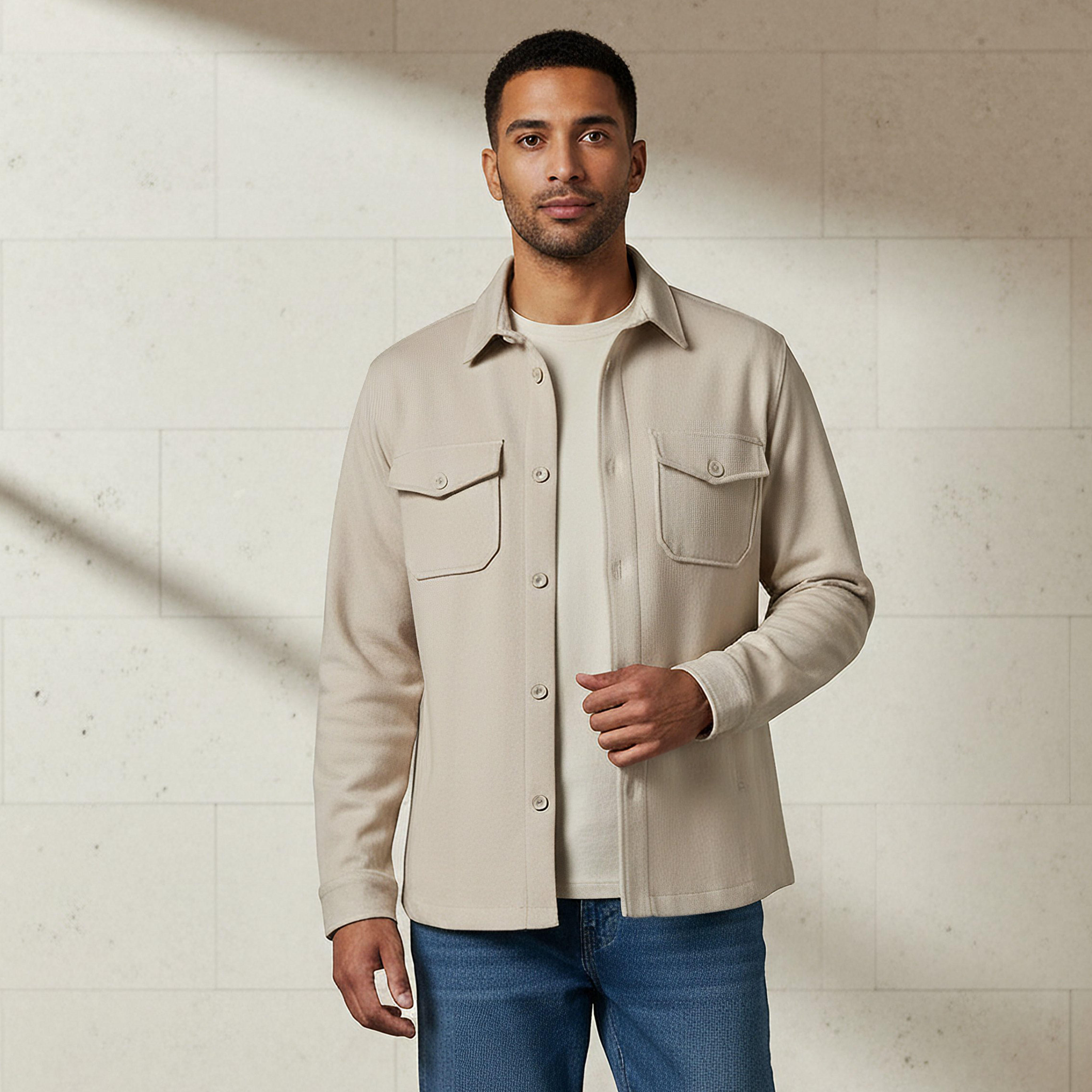 Men Regular Fit Flap Pocket Shacket-men-clothing-jacketsandblazers-jackets-image-1