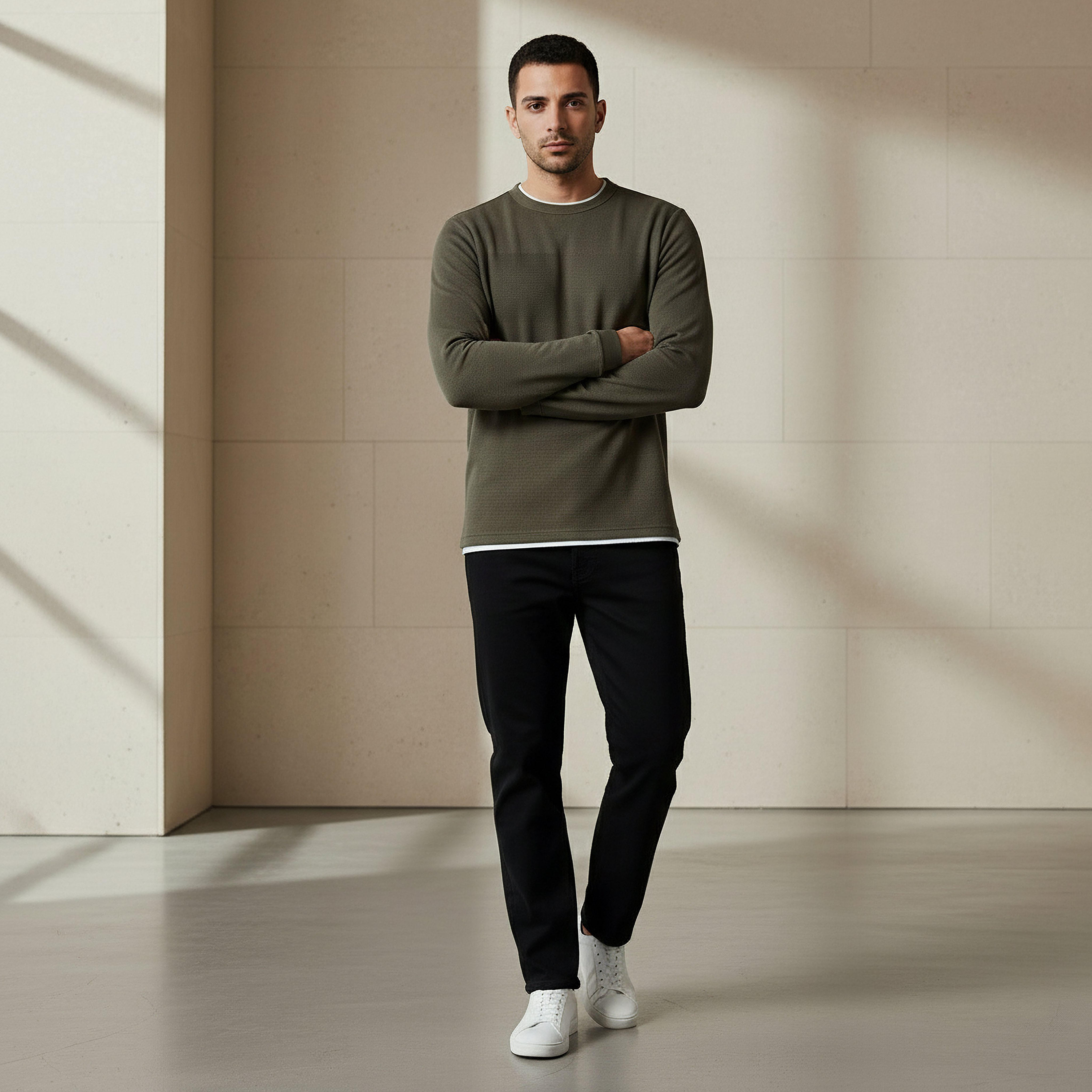Men Slim Fit Textured Sweatshirt-men-winterwear-hoodiesandsweatshirts-image-2