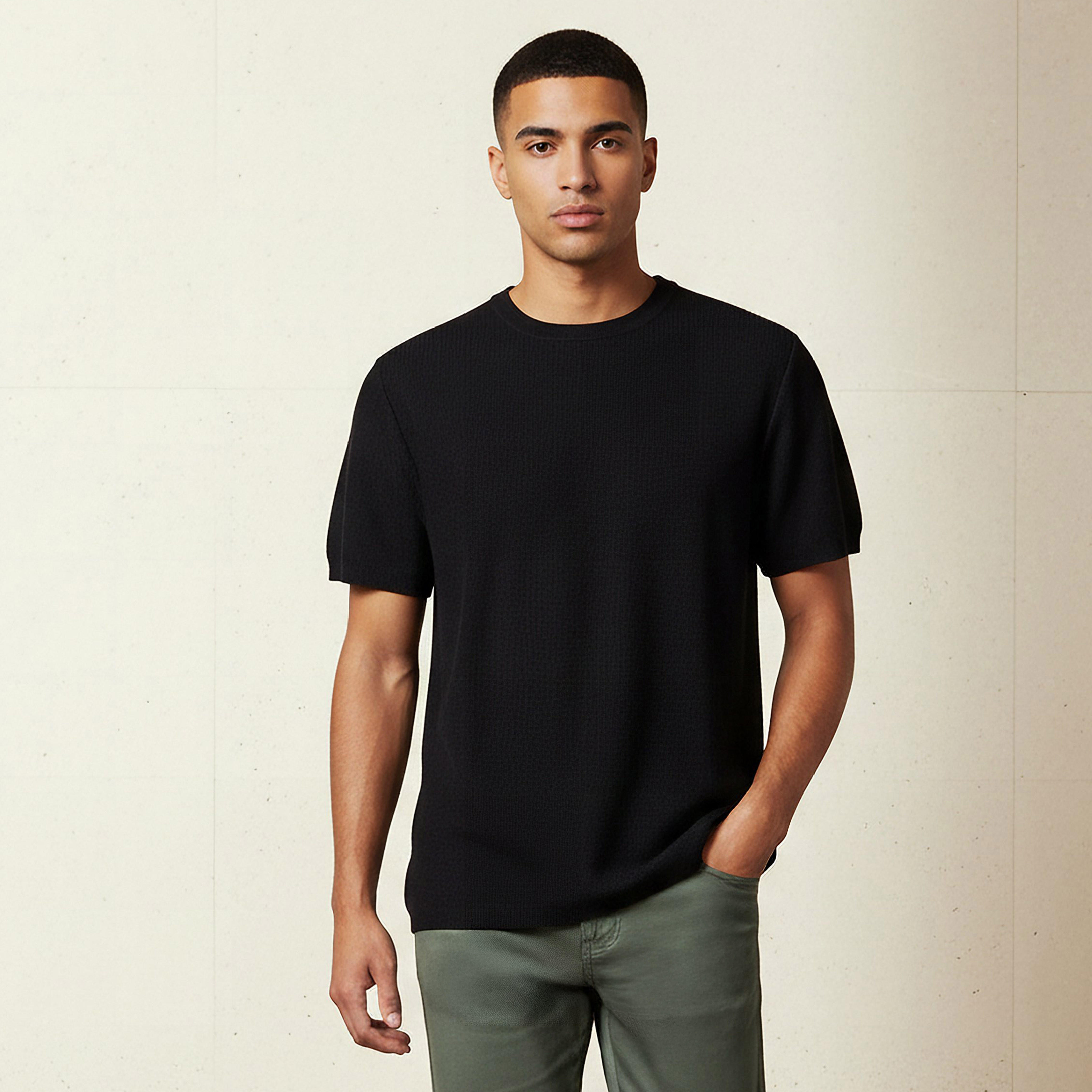 Men Regular Fit Crew Neck Short Sleeves Textured T-shirt-men-clothing-tshirtsandpolos-tshirts-image-1