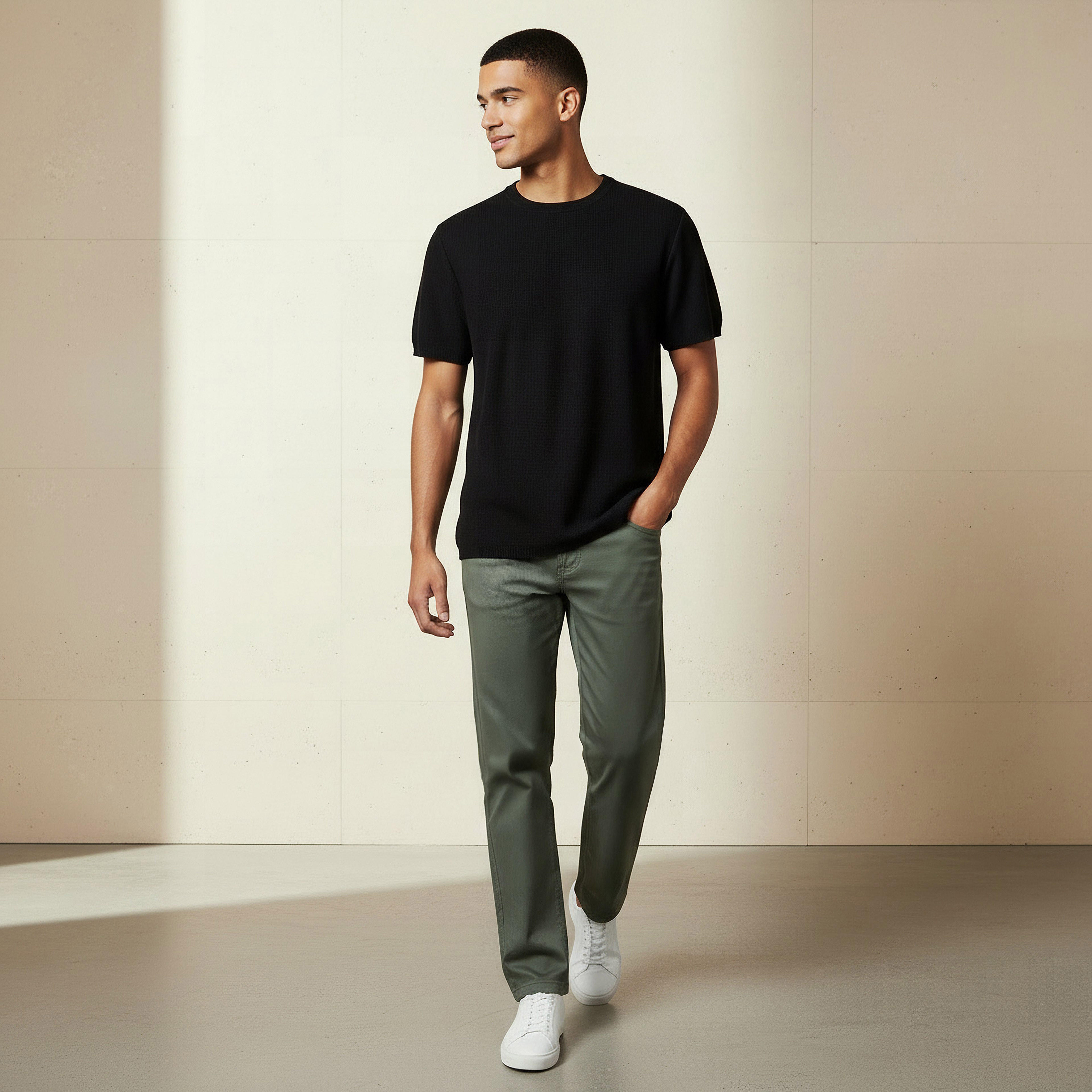 Men Regular Fit Crew Neck Short Sleeves Textured T-shirt-men-clothing-tshirtsandpolos-tshirts-image-2