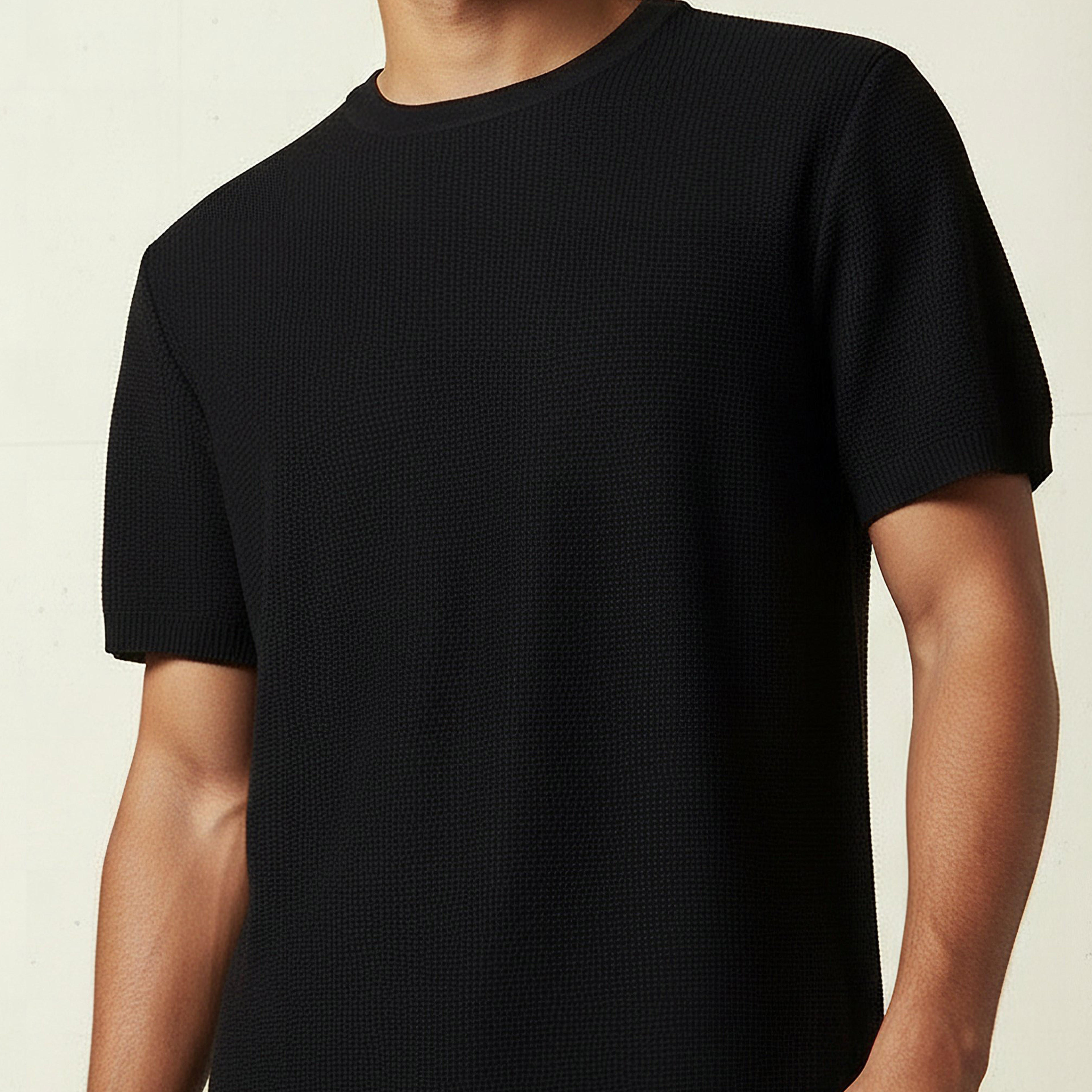 Men Regular Fit Crew Neck Short Sleeves Textured T-shirt-men-clothing-tshirtsandpolos-tshirts-image-4