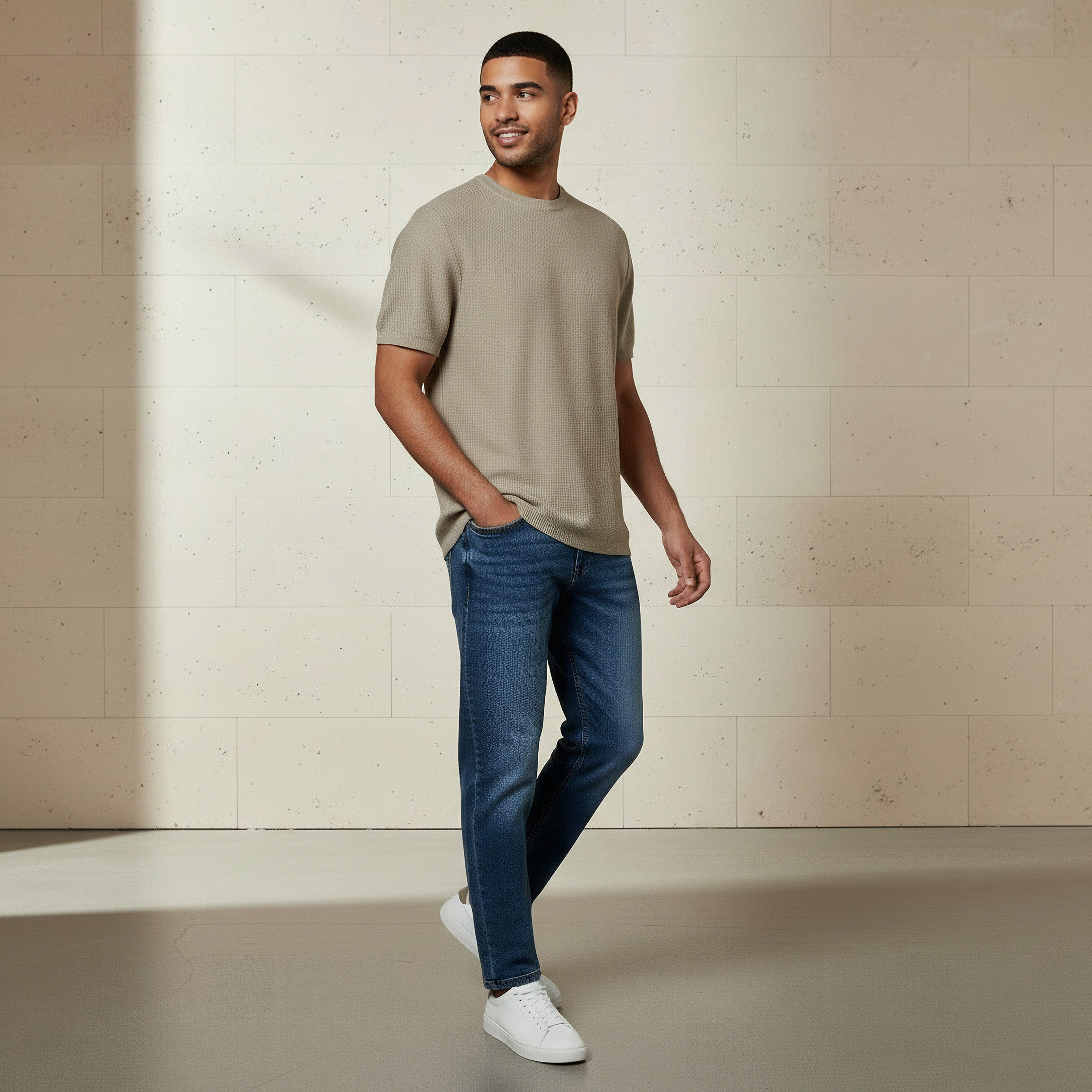 Men Regular Fit Crew Neck Short Sleeves Textured T-shirt-men-clothing-tshirtsandpolos-tshirts-image-2