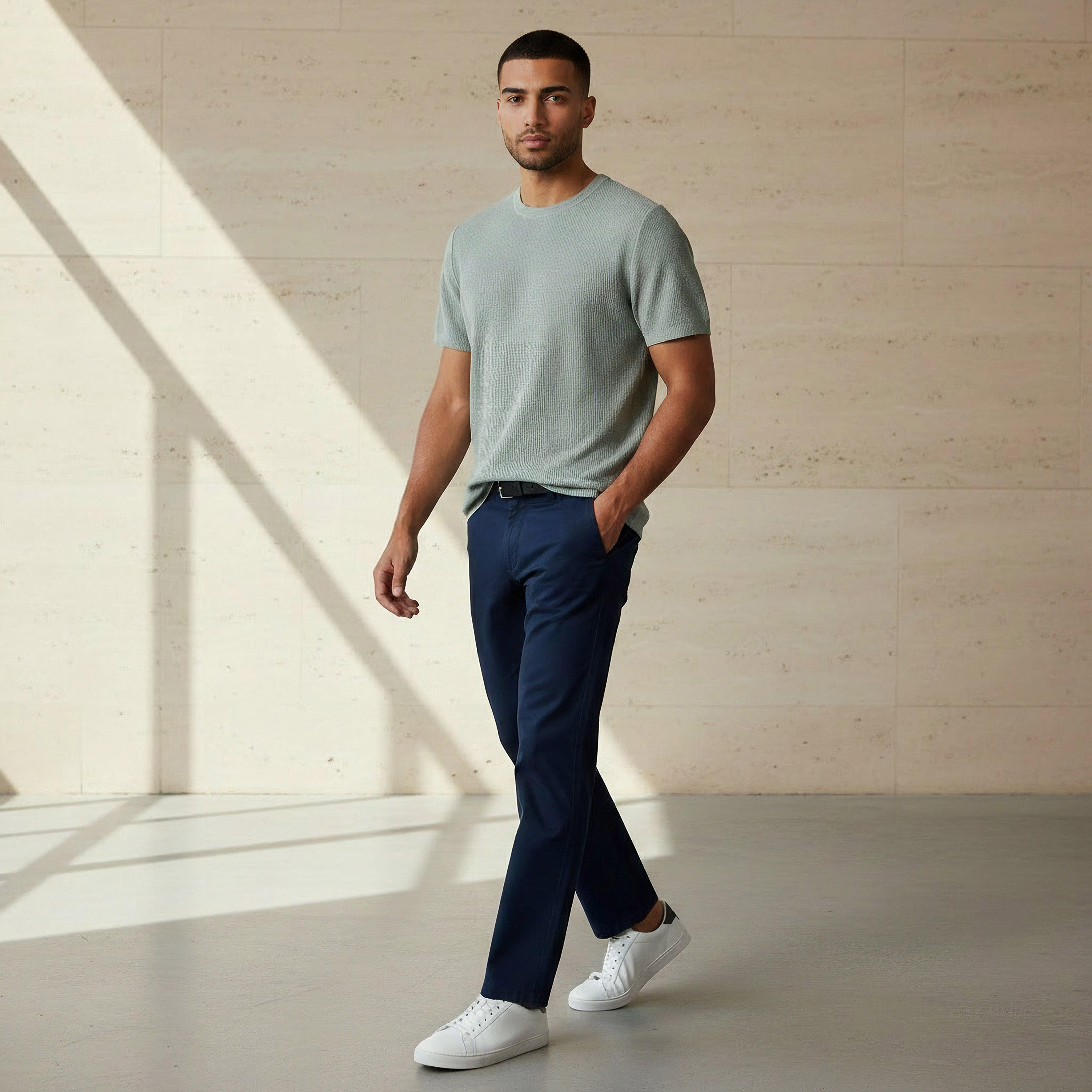 تيشيرت بارز الملمس بياقة ضيقة وأكمام قصيرة وقصة عادية للرجال-men-clothing-tshirtsandpolos-tshirts-image-2
