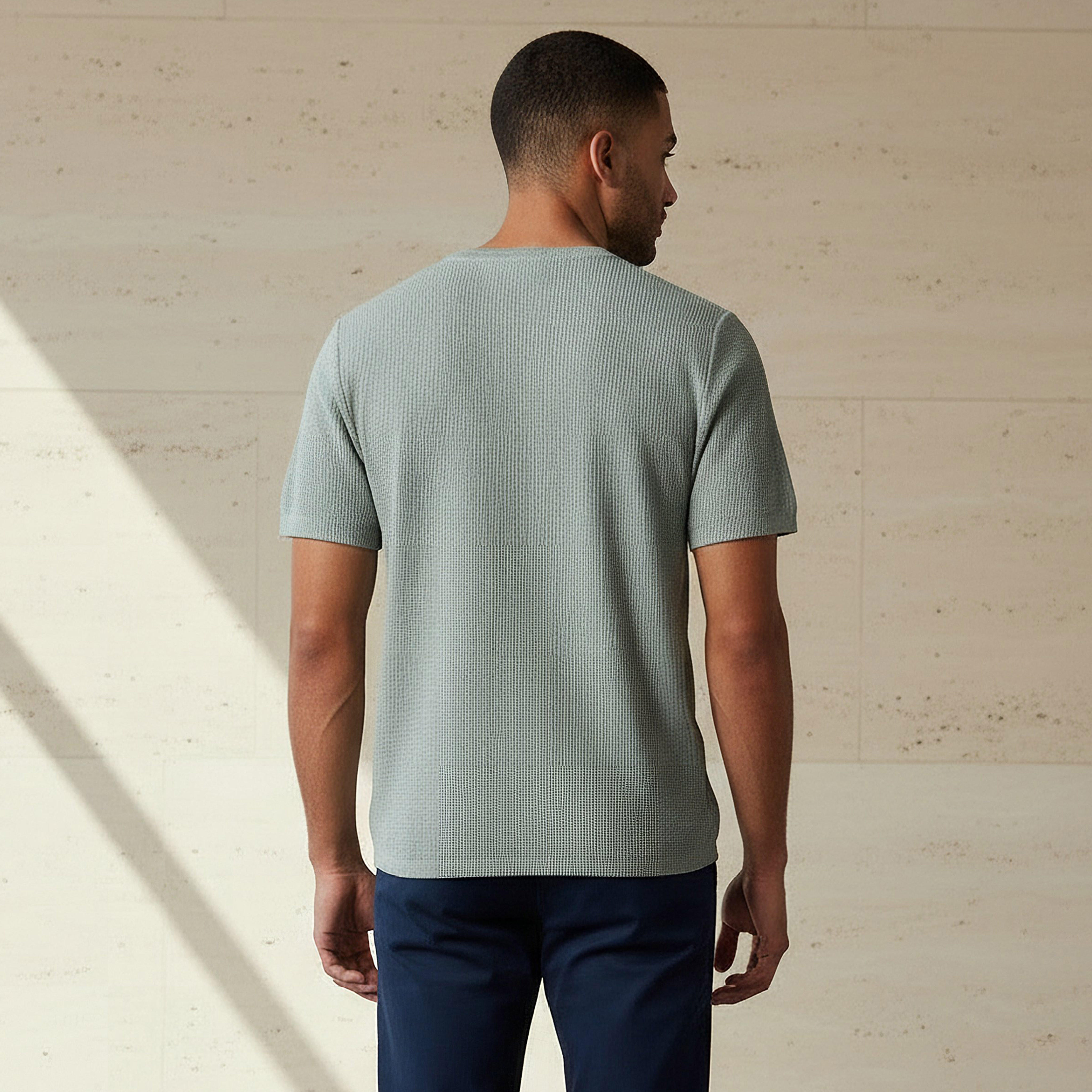 تيشيرت بارز الملمس بياقة ضيقة وأكمام قصيرة وقصة عادية للرجال-men-clothing-tshirtsandpolos-tshirts-image-3