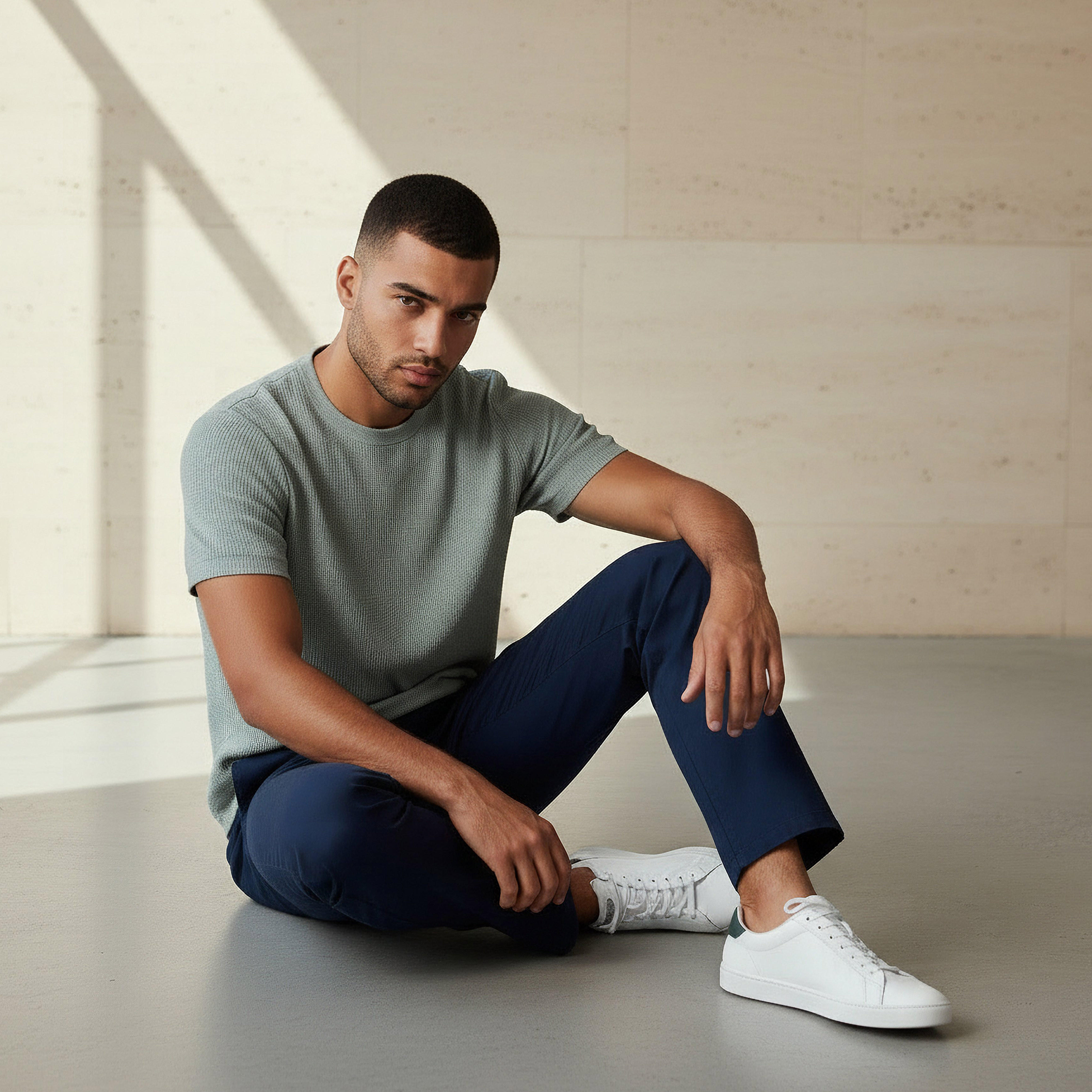 تيشيرت بارز الملمس بياقة ضيقة وأكمام قصيرة وقصة عادية للرجال-men-clothing-tshirtsandpolos-tshirts-image-5