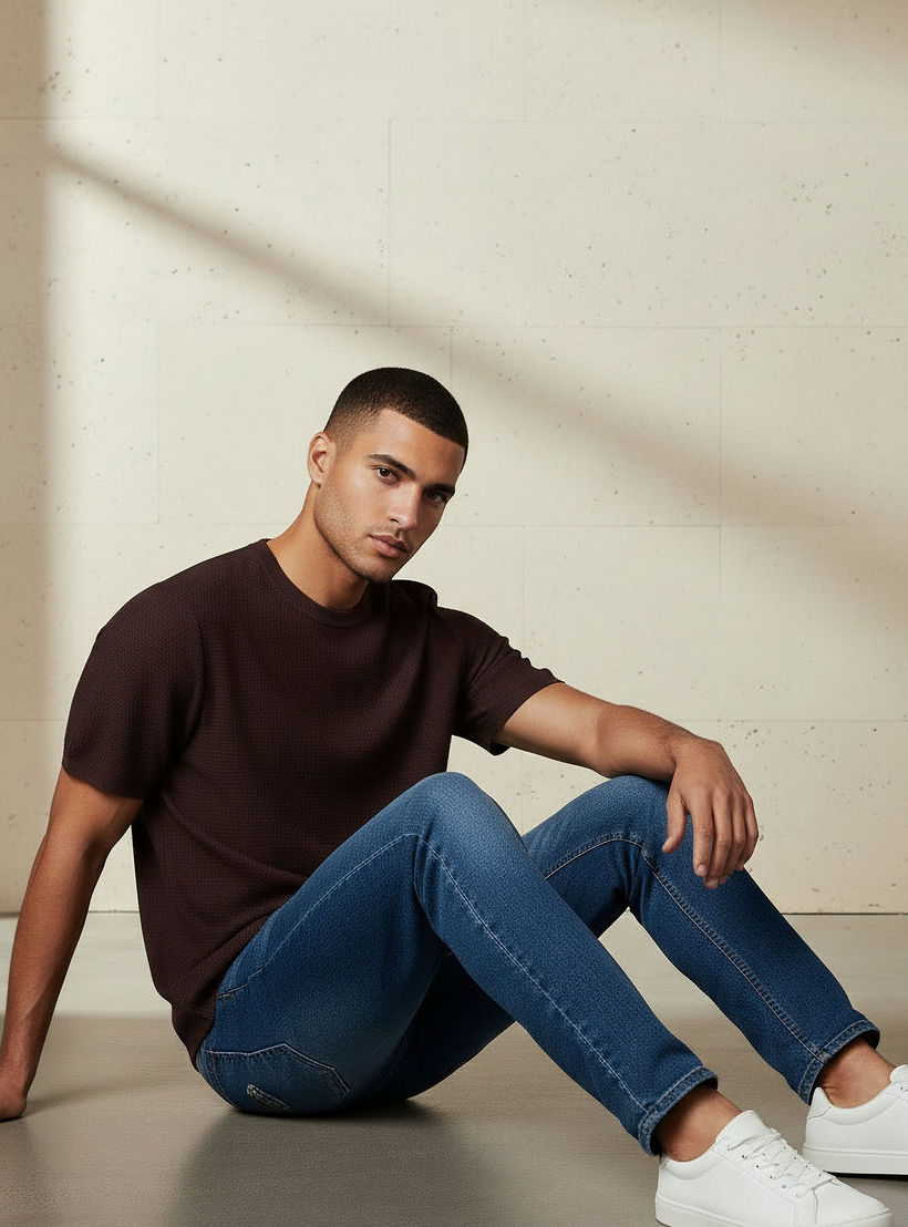 Men Regular Fit Crew Neck Short Sleeves Textured T-shirt-men-clothing-tshirtsandpolos-tshirts-image-5