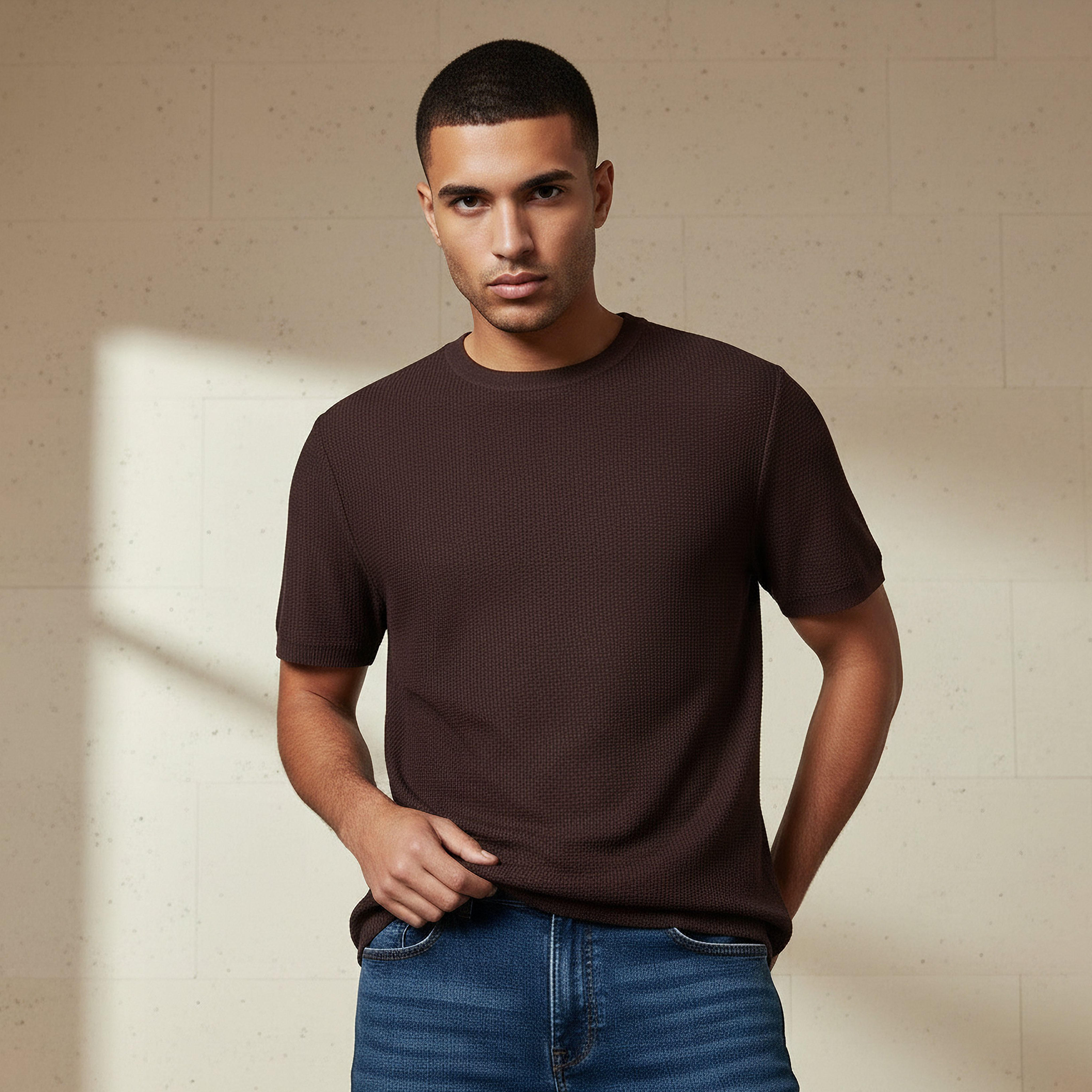 Men Regular Fit Crew Neck Short Sleeves Textured T-shirt-men-clothing-tshirtsandpolos-tshirts-image-6