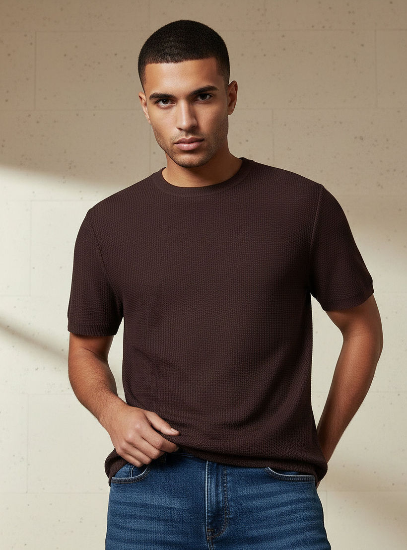 Men Regular Fit Crew Neck Short Sleeves Textured T-shirt-men-clothing-tshirtsandpolos-tshirts-image-6