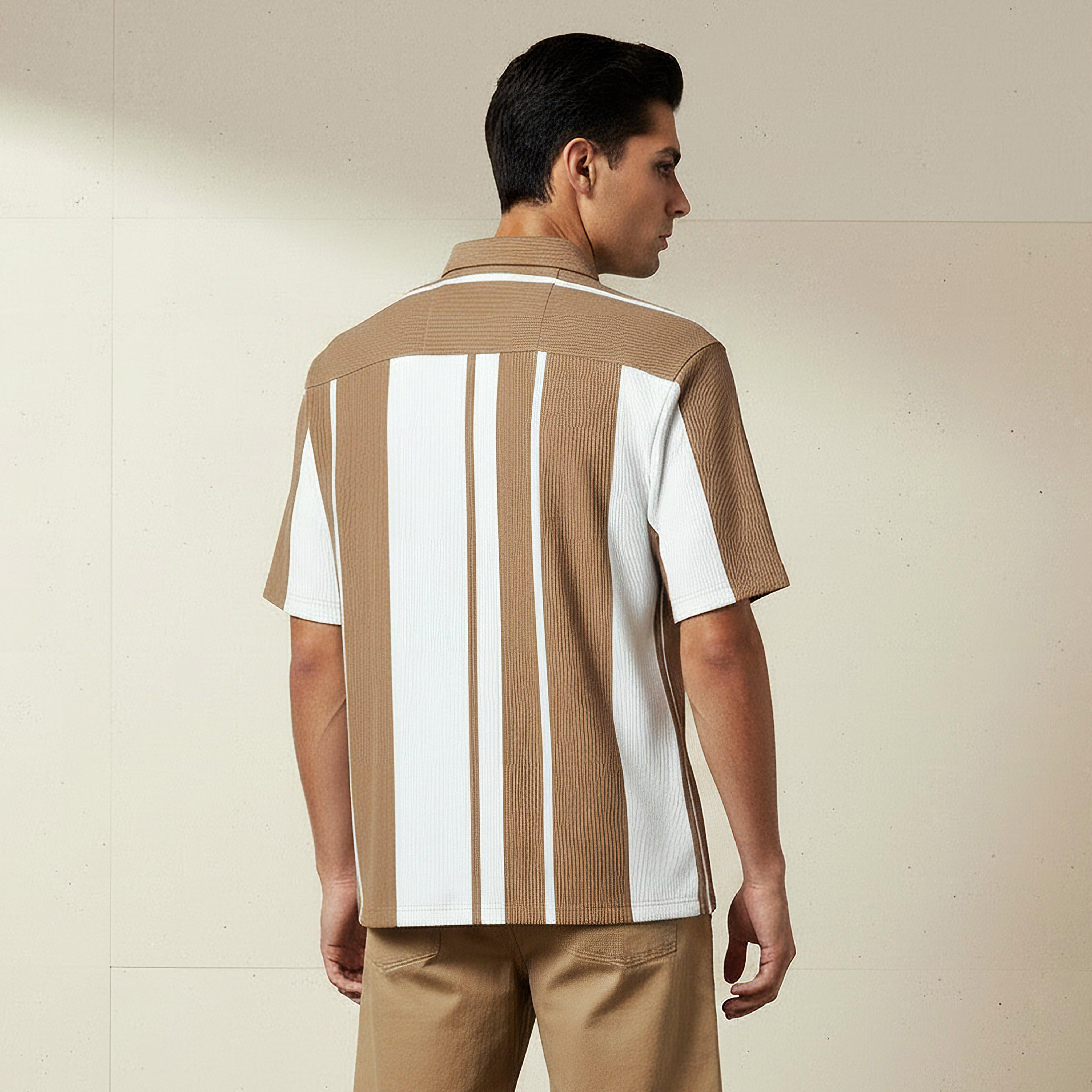 تيشيرت ريسورت بولو رجالي مخطط بياقة وقصة عادية وأكمام قصيرة-men-clothing-shirts-image-3