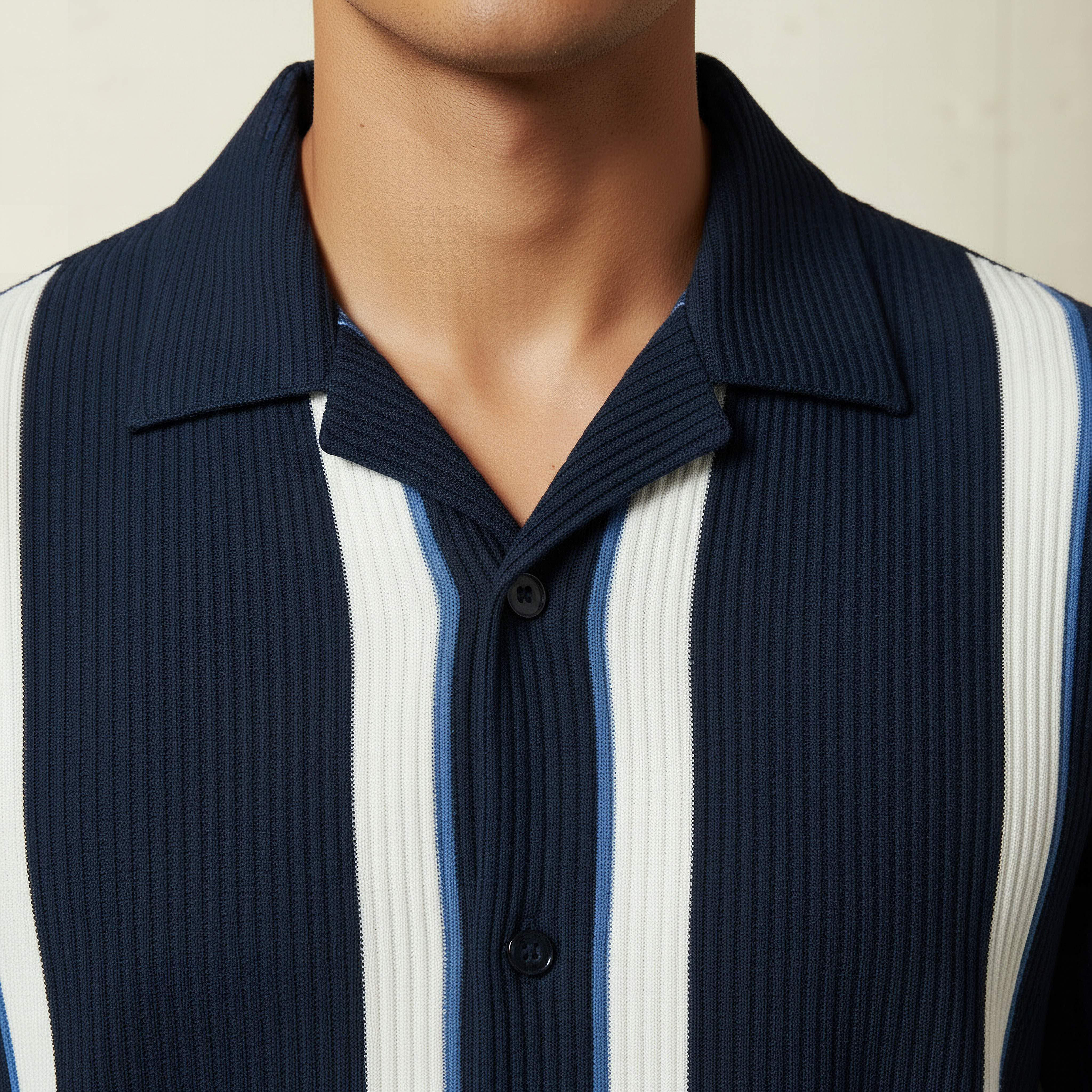 Men Slim Fit Camp Collar Striped Short Sleeve Shirt-men-clothing-shirts-image-4