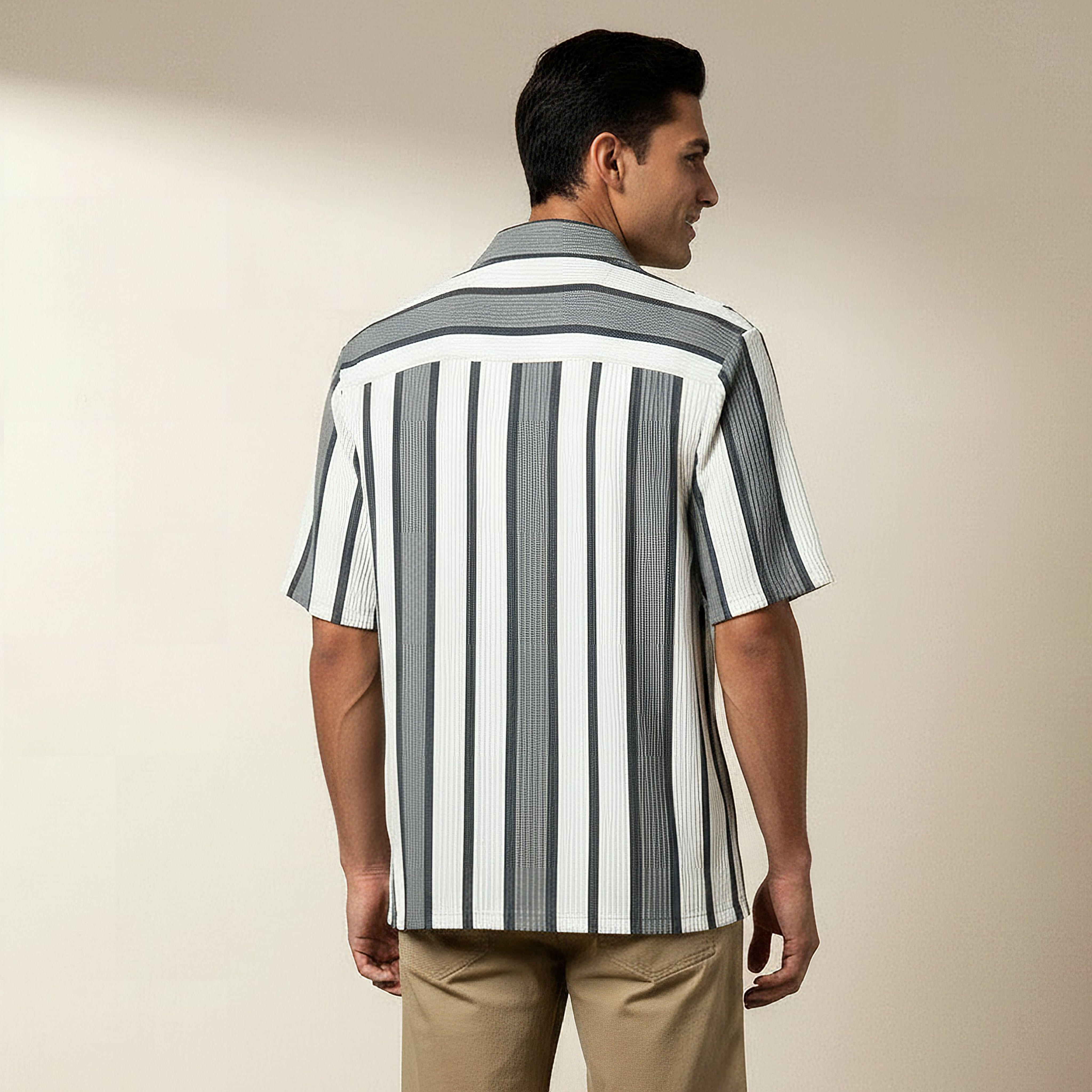 Men Slim Fit Camp Collar Striped Short Sleeve Shirt-men-clothing-shirts-image-3