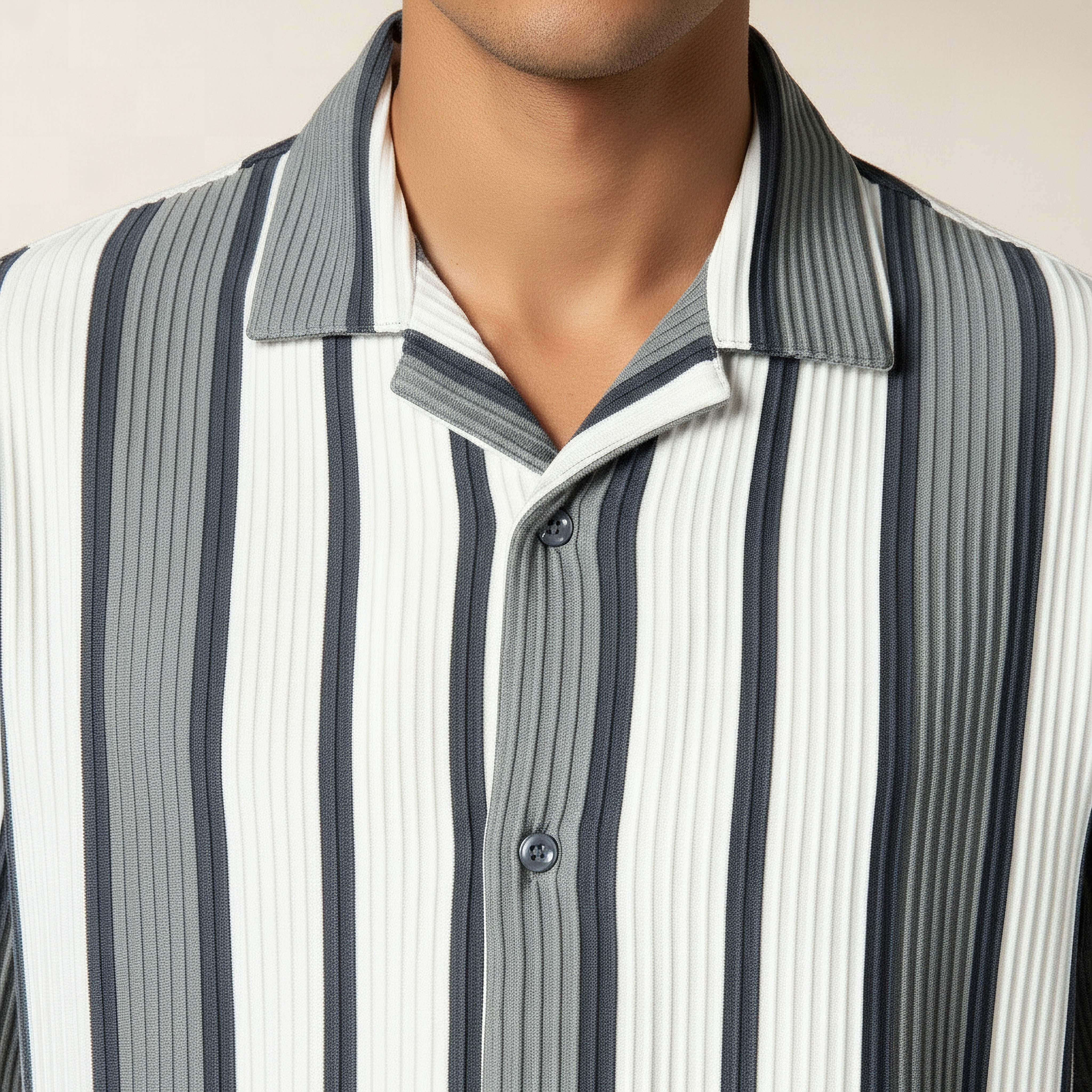 Men Slim Fit Camp Collar Striped Short Sleeve Shirt-men-clothing-shirts-image-4