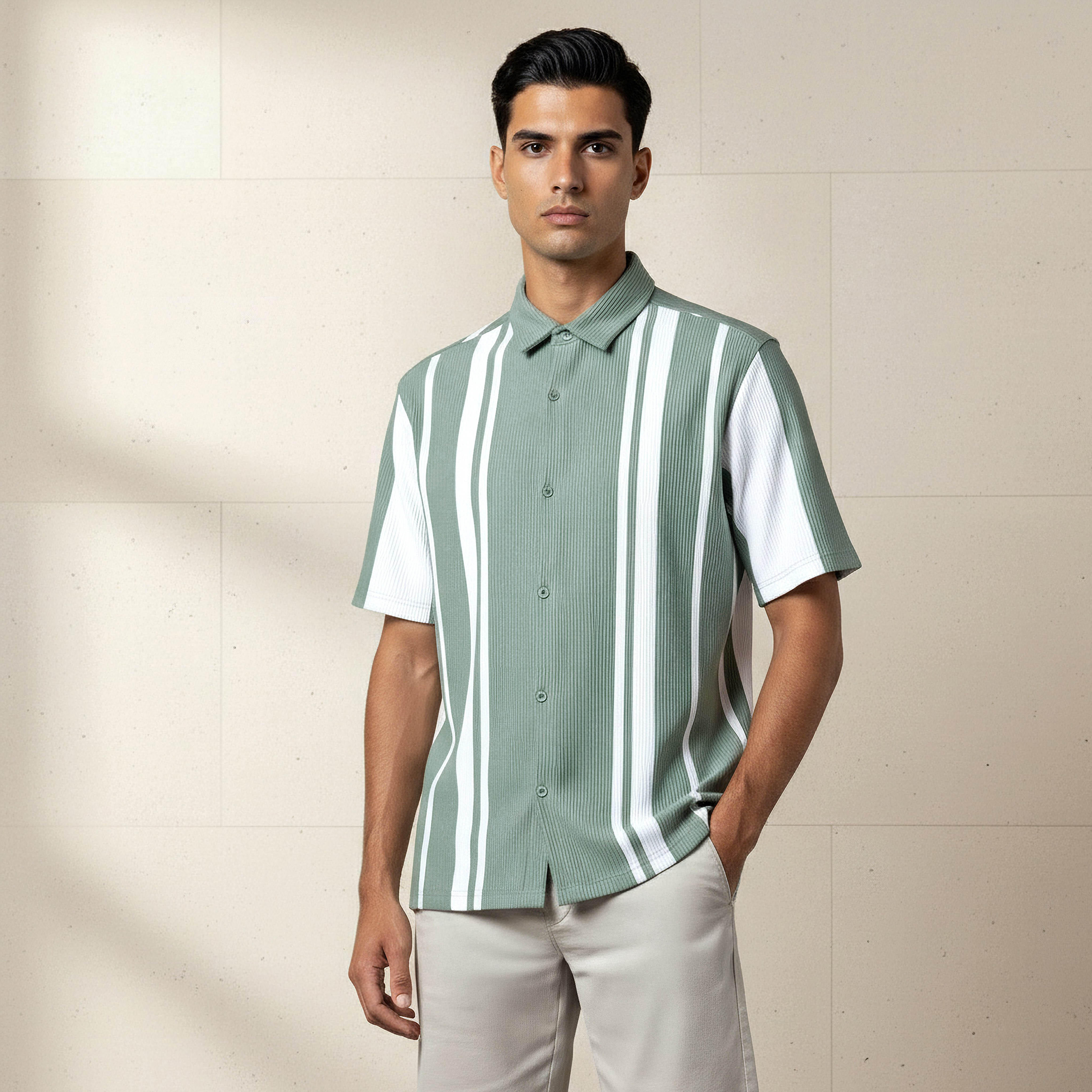 Men Regular Fit Collared Striped Short Sleeves Resort Polo T-shirt-men-clothing-shirts-image-1