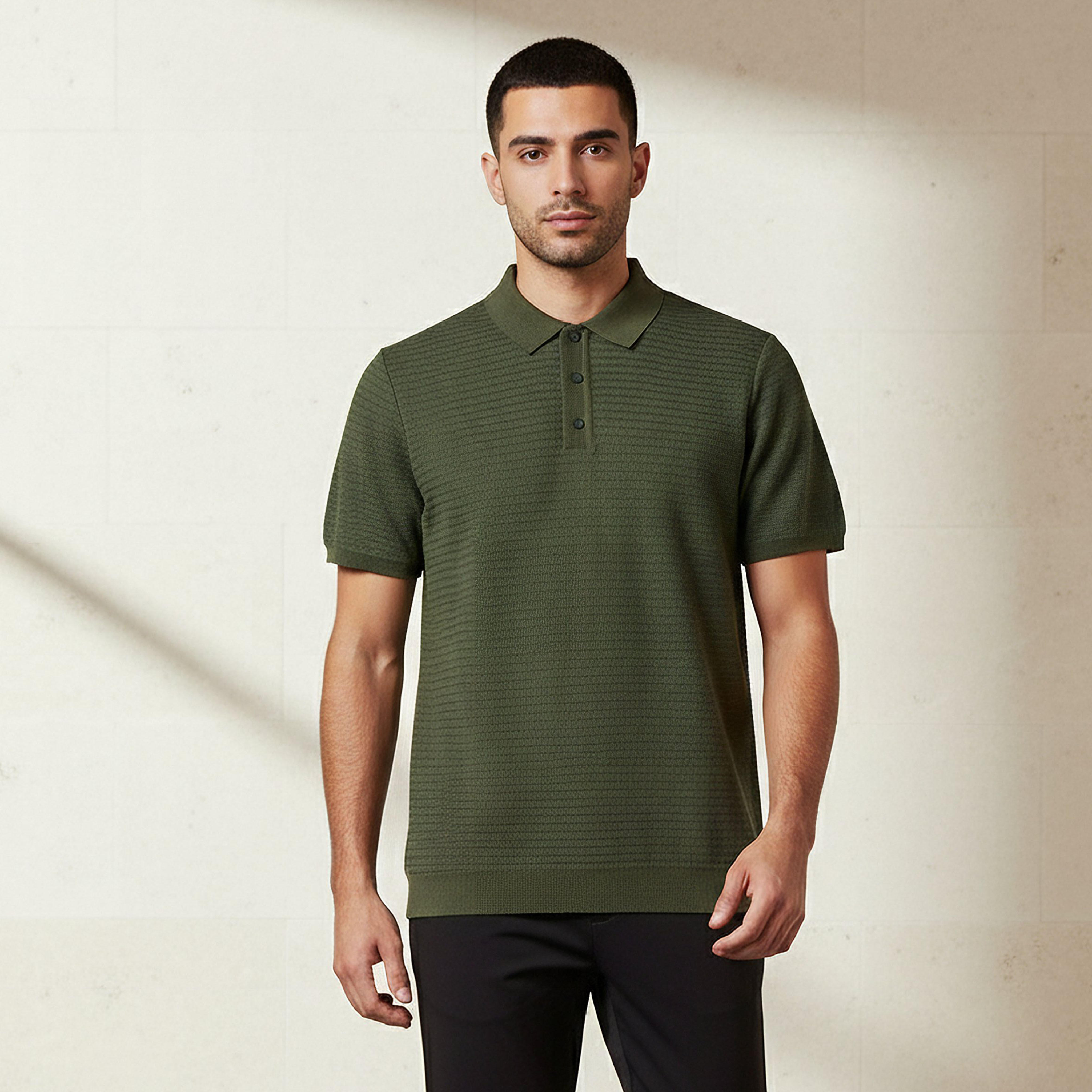 Men Short Sleeve Textured Polo T-shirt-men-clothing-tshirtsandpolos-polos-image-1