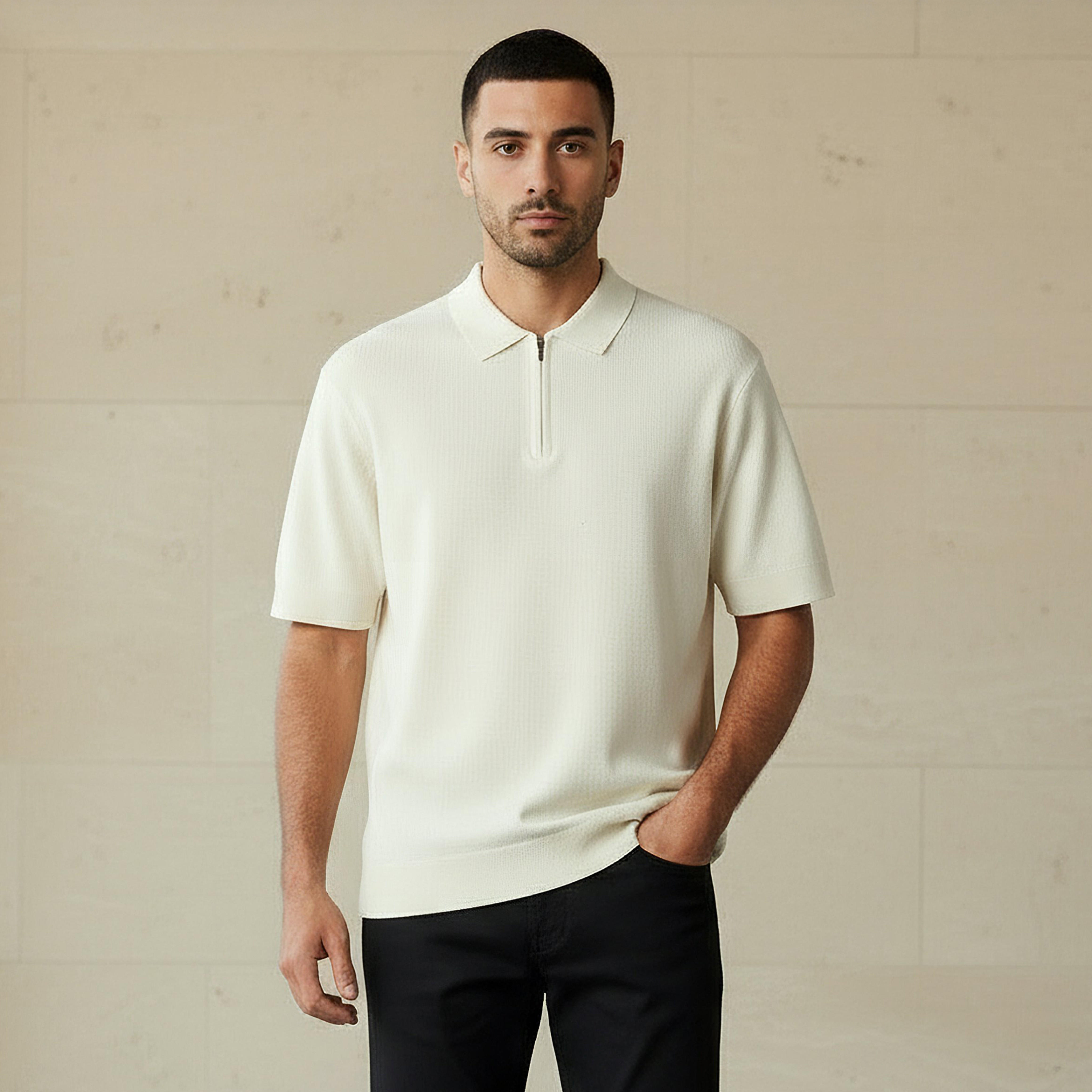 Men Short Sleeve Textured Polo T-shirt-men-clothing-tshirtsandpolos-polos-image-1