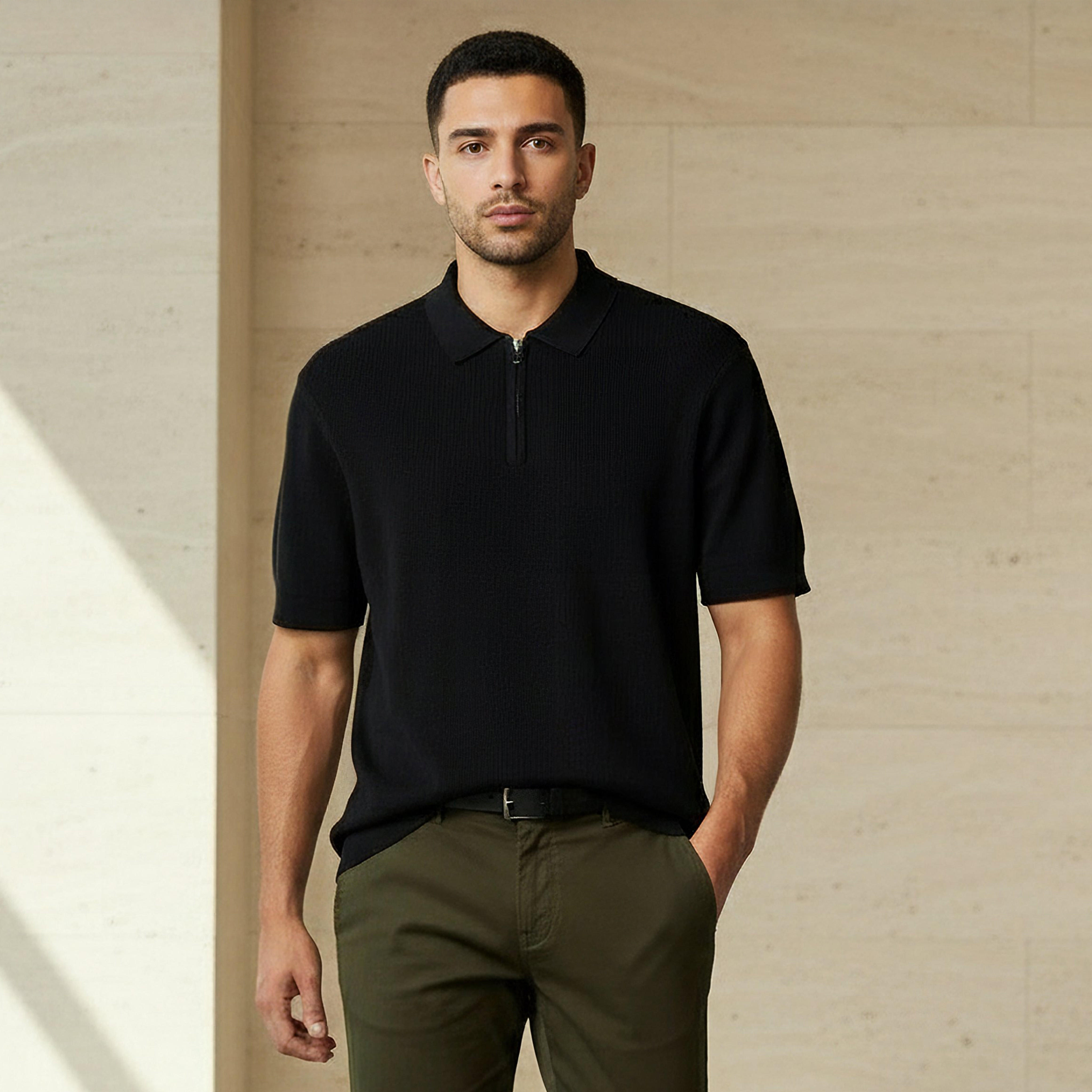 تيشيرت بولو بأكمام قصيرة وملمس بارز للرجال-men-clothing-tshirtsandpolos-polos-image-4