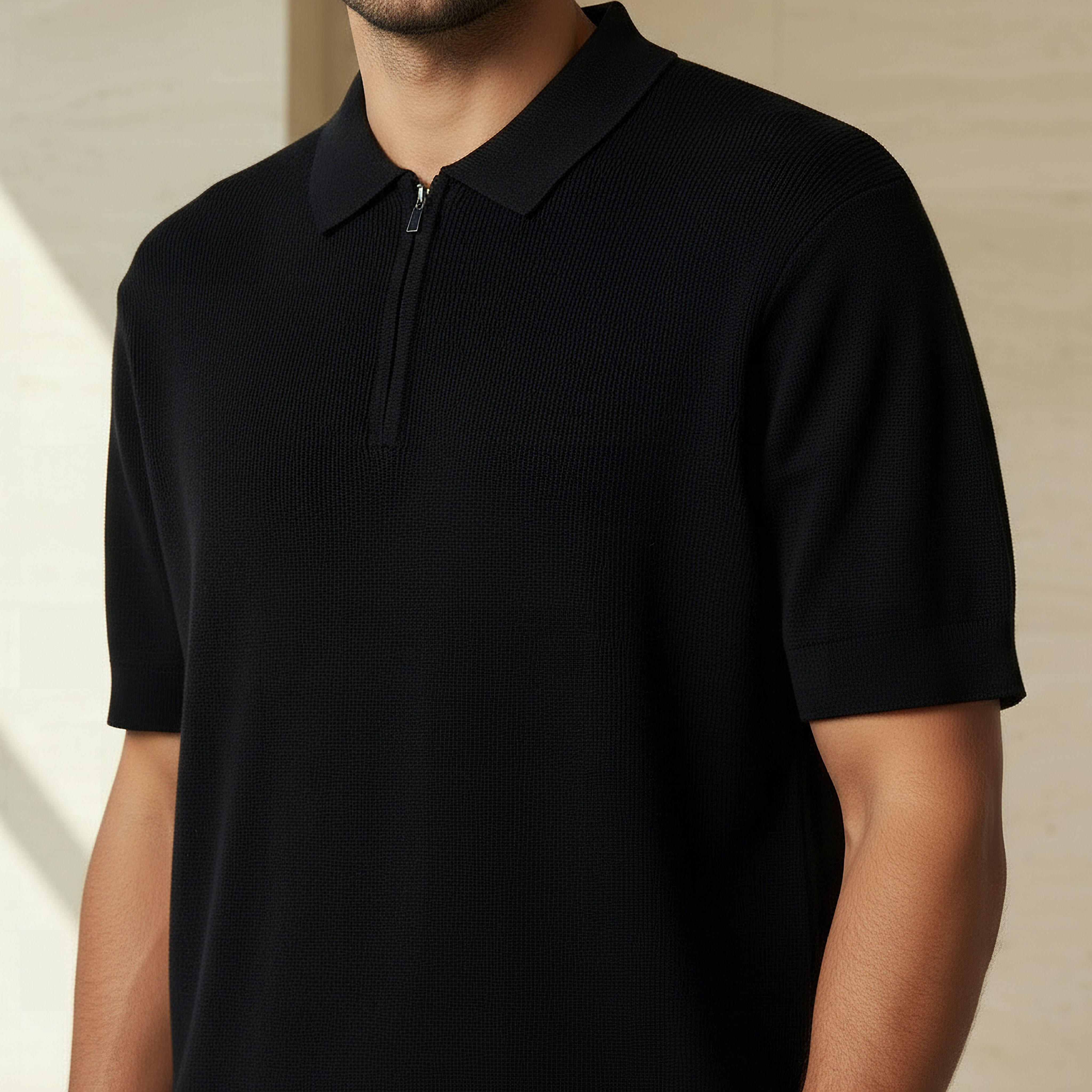 تيشيرت بولو بأكمام قصيرة وملمس بارز للرجال-men-clothing-tshirtsandpolos-polos-image-1