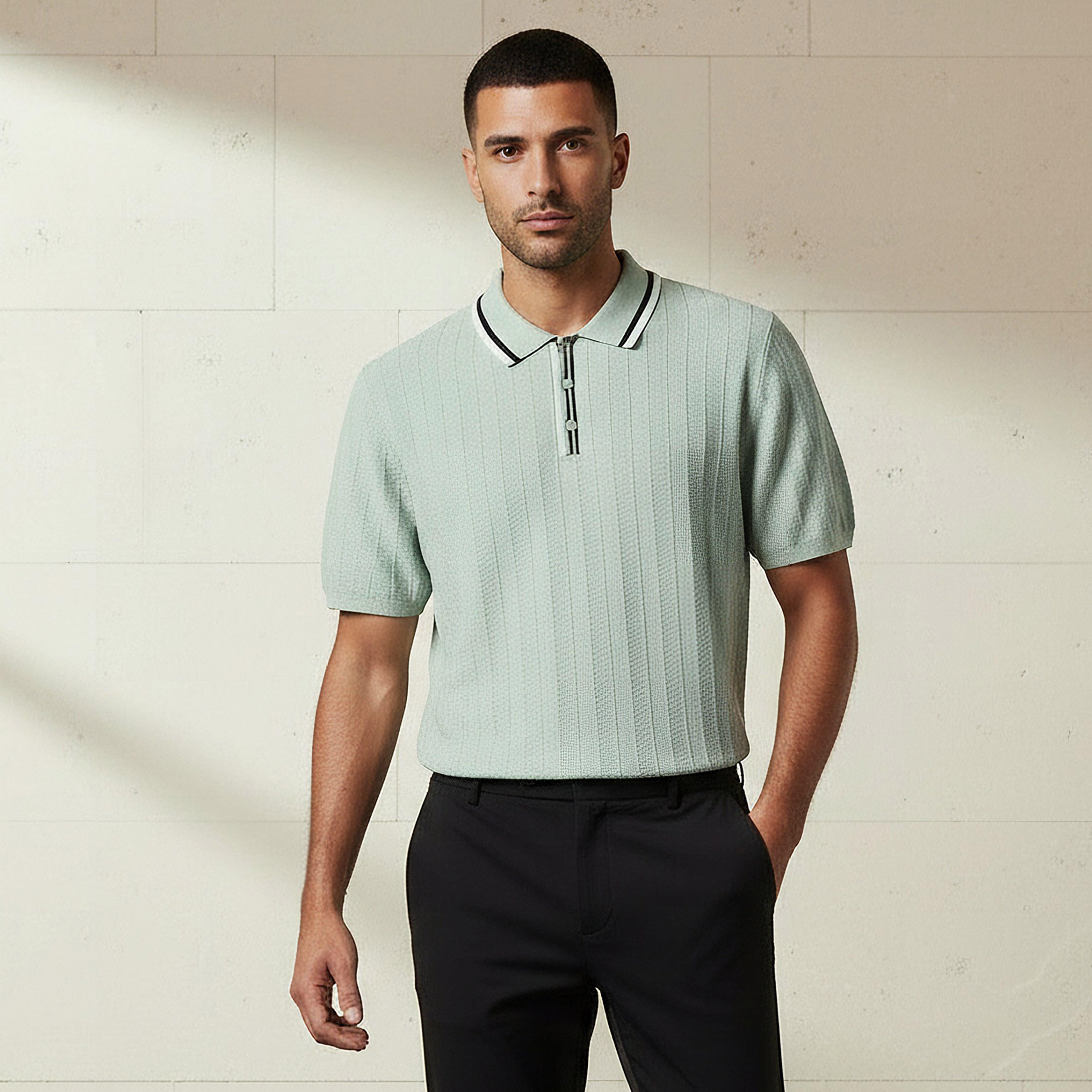 Men Short Sleeve Textured Polo T-shirt-men-clothing-tshirtsandpolos-polos-image-1