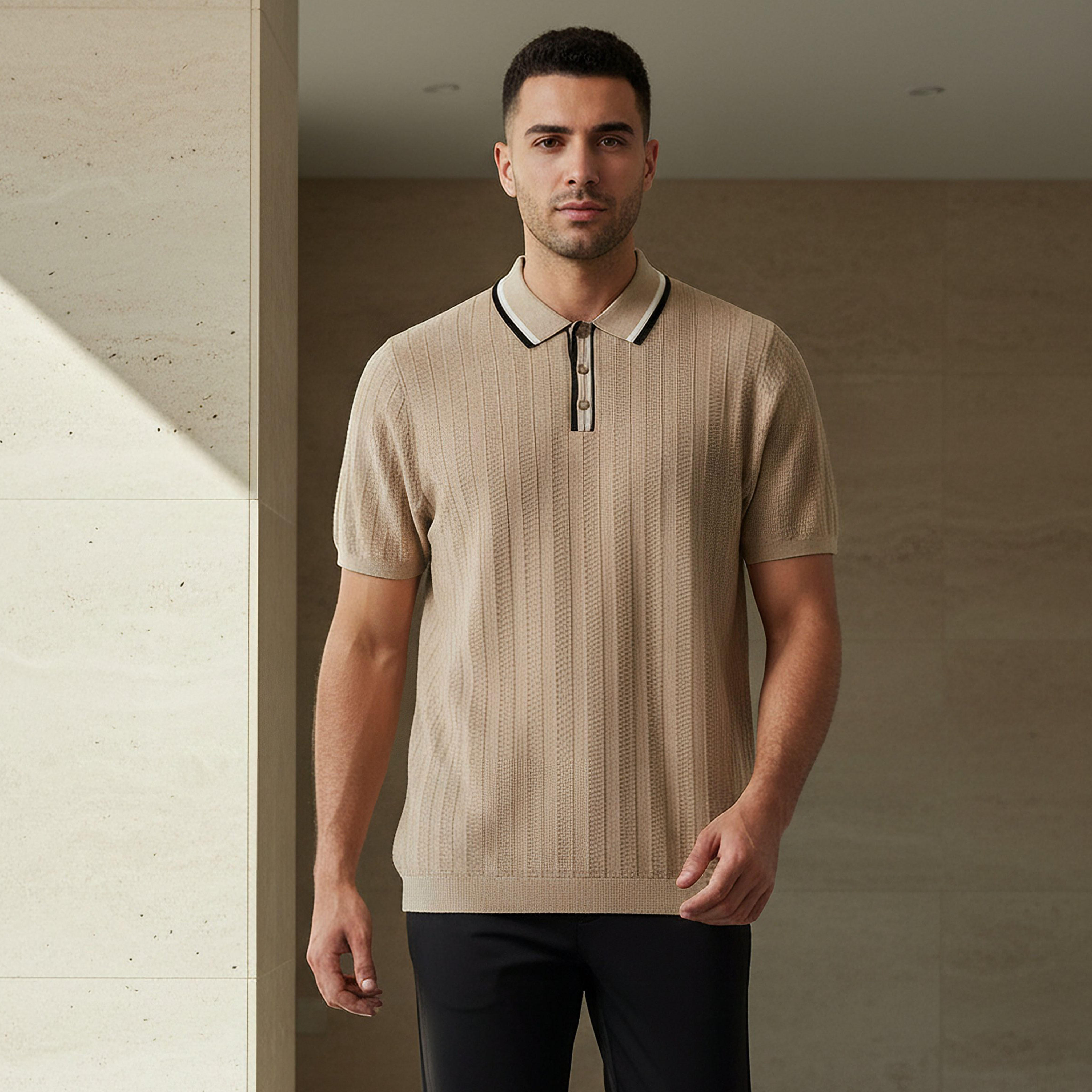 Men Short Sleeve Textured Polo T-shirt-men-clothing-tshirtsandpolos-polos-image-1