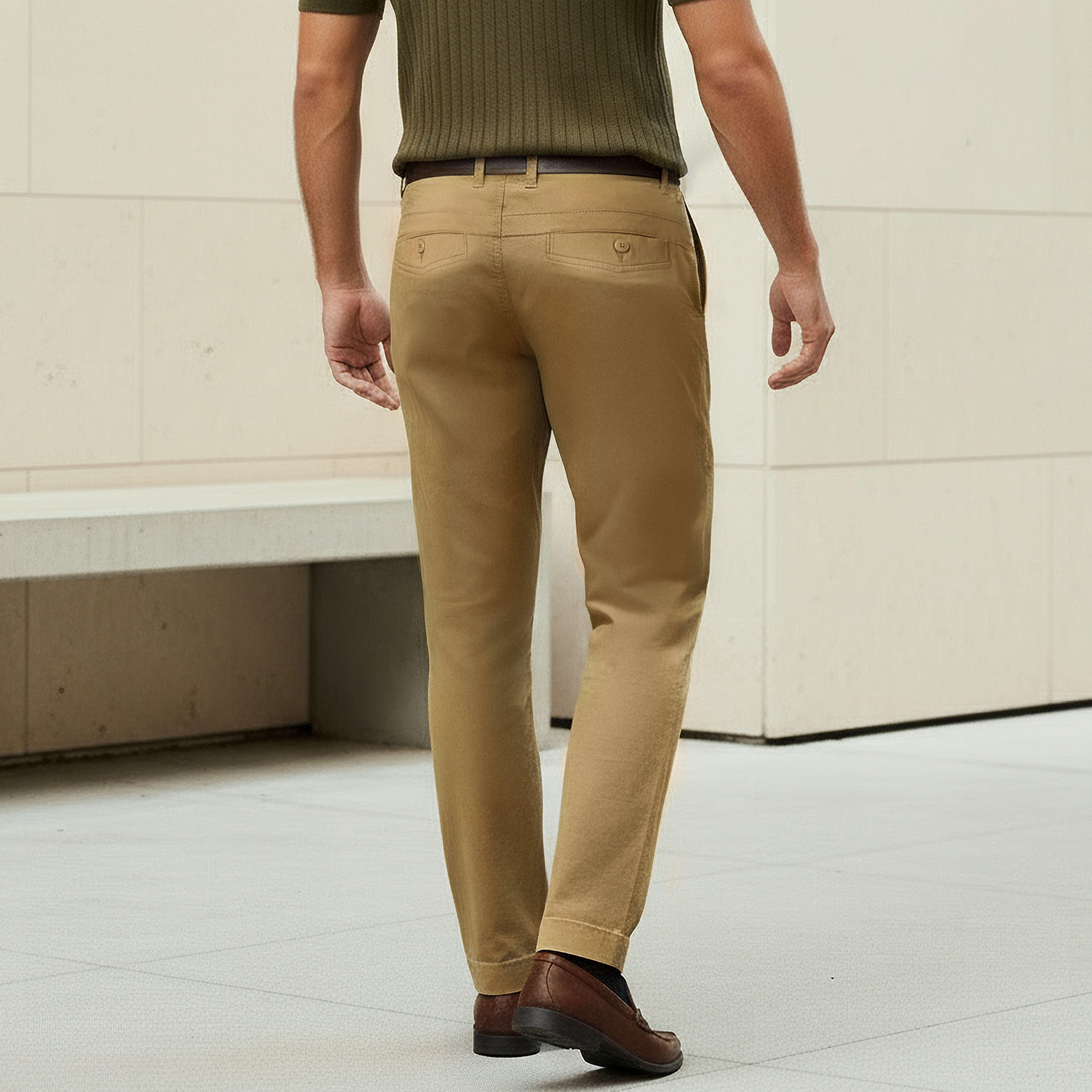 بنطلون تشينو قطن بحزام وقصة سليم للرجال-men-clothing-bottoms-trousersandchinos-chinos-image-7