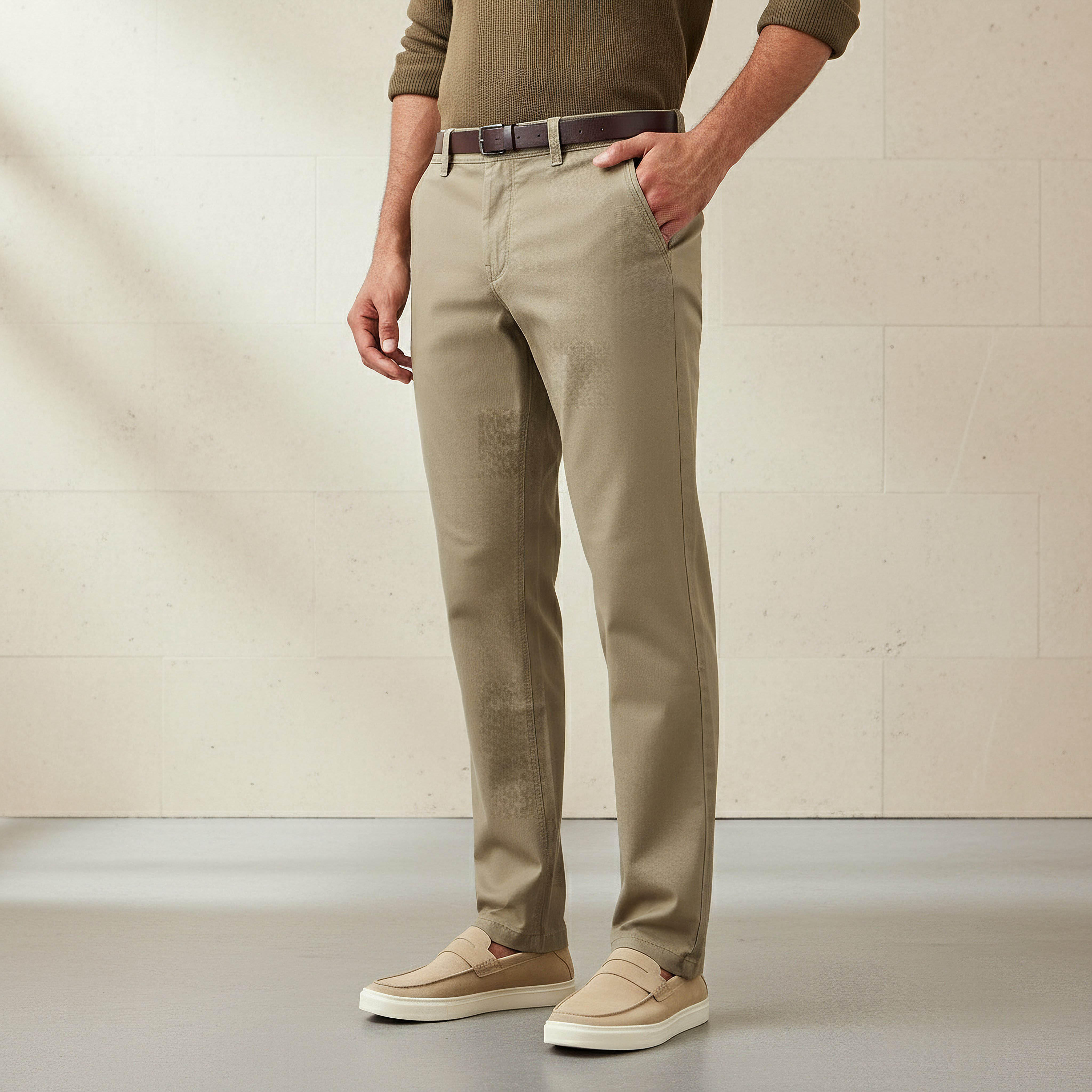 بنطلون تشينو قطن بحزام وقصة سليم للرجال-men-clothing-bottoms-trousersandchinos-chinos-image-9