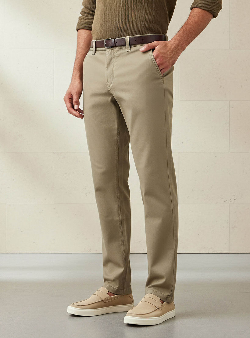 بنطلون تشينو قطن بحزام وقصة سليم للرجال-men-clothing-bottoms-trousersandchinos-chinos-image-1