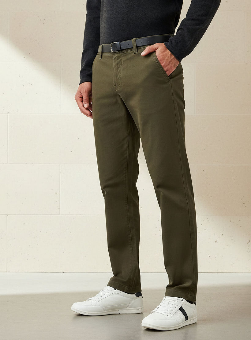 بنطلون تشينو قطن بحزام وقصة سليم للرجال-men-clothing-bottoms-trousersandchinos-chinos-image-1