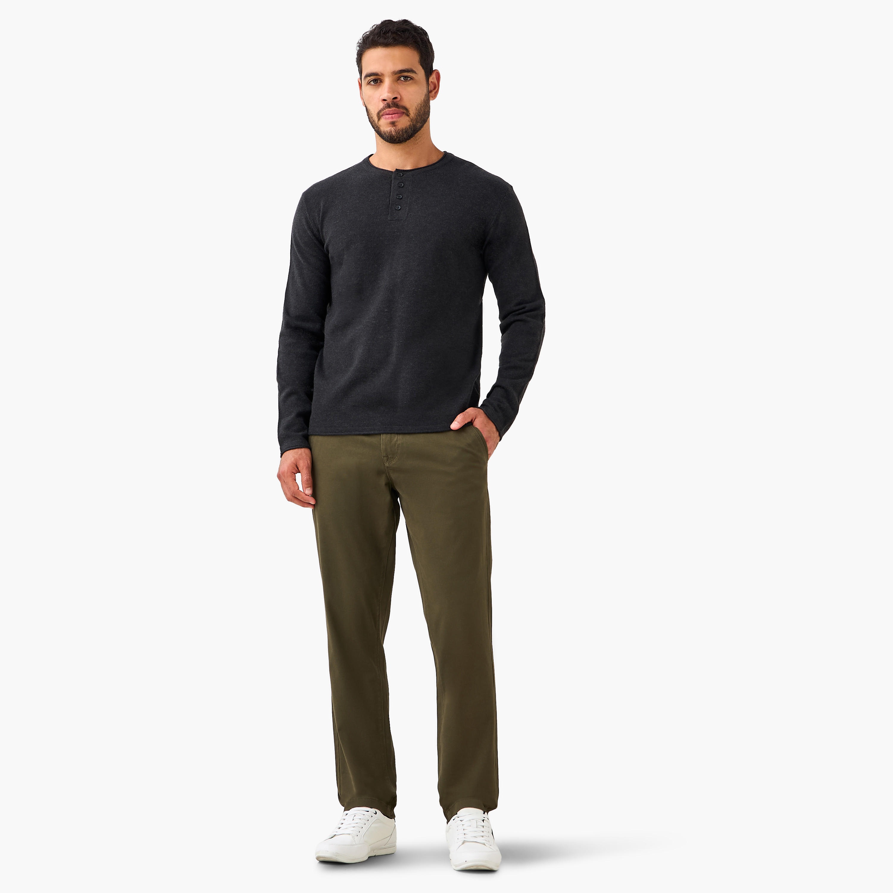 بنطلون تشينو قطن بحزام وقصة سليم للرجال-men-clothing-bottoms-trousersandchinos-chinos-image-2