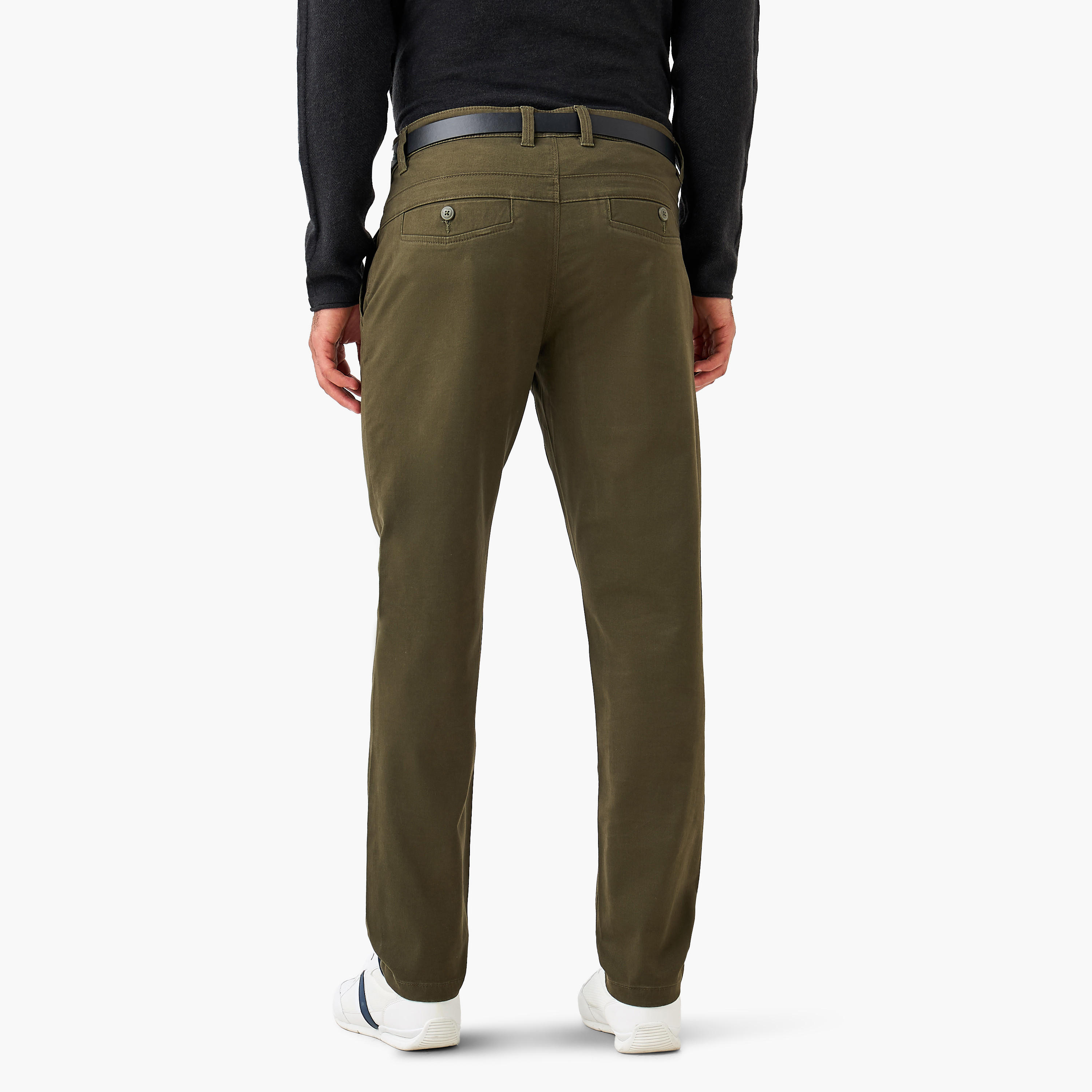 بنطلون تشينو قطن بحزام وقصة سليم للرجال-men-clothing-bottoms-trousersandchinos-chinos-image-3