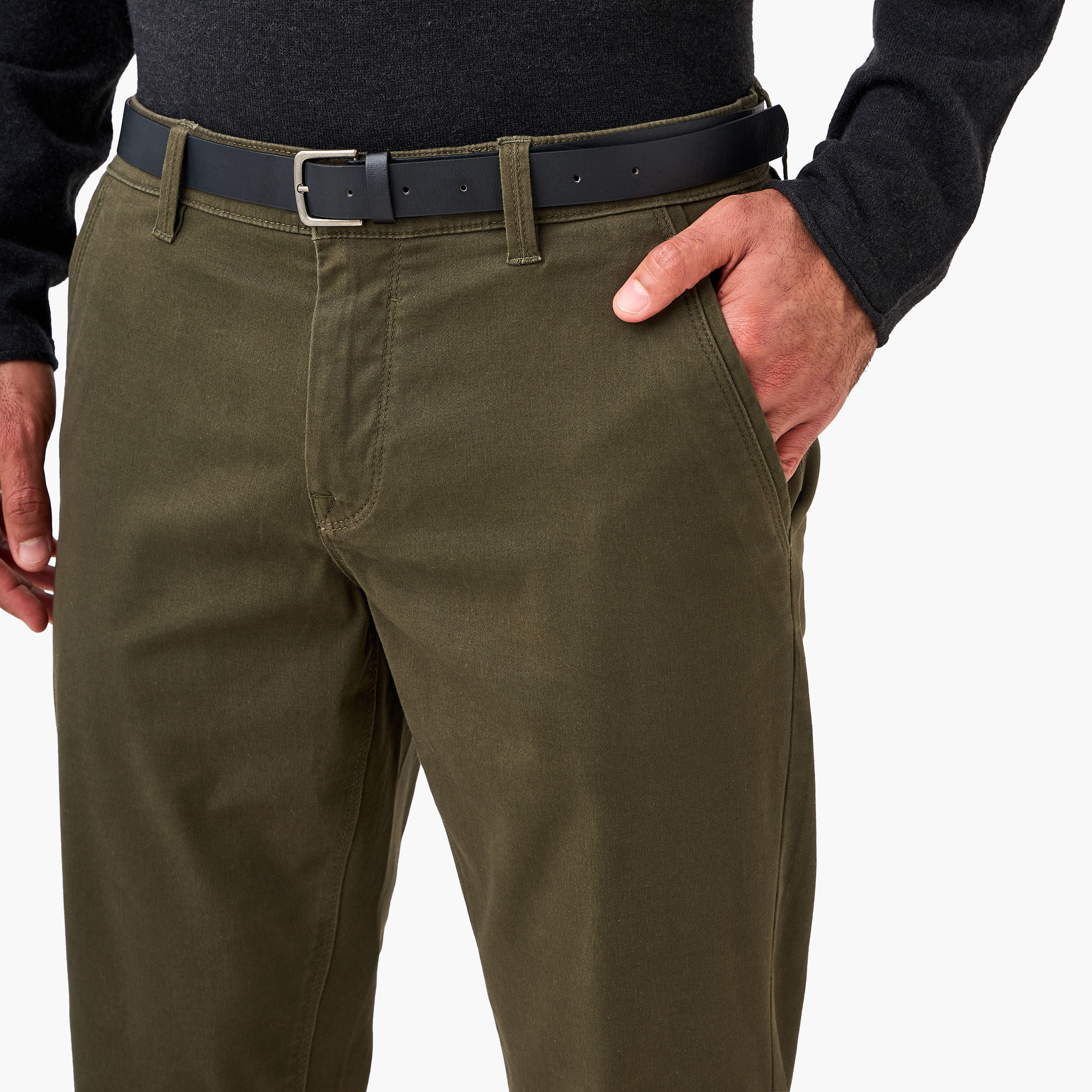 بنطلون تشينو قطن بحزام وقصة سليم للرجال-men-clothing-bottoms-trousersandchinos-chinos-image-4
