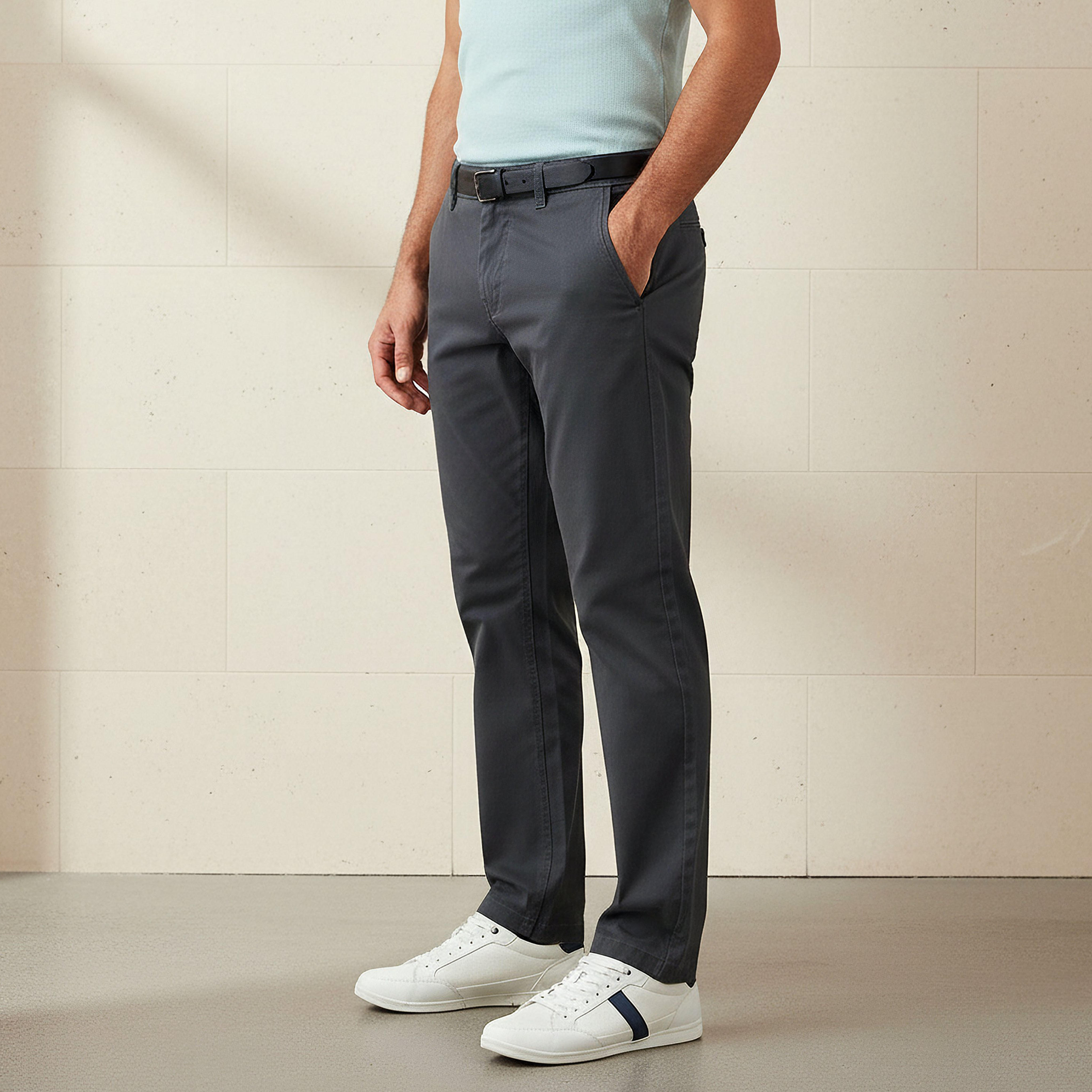 بنطلون تشينو قطن بحزام وقصة سليم للرجال-men-clothing-bottoms-trousersandchinos-chinos-image-13