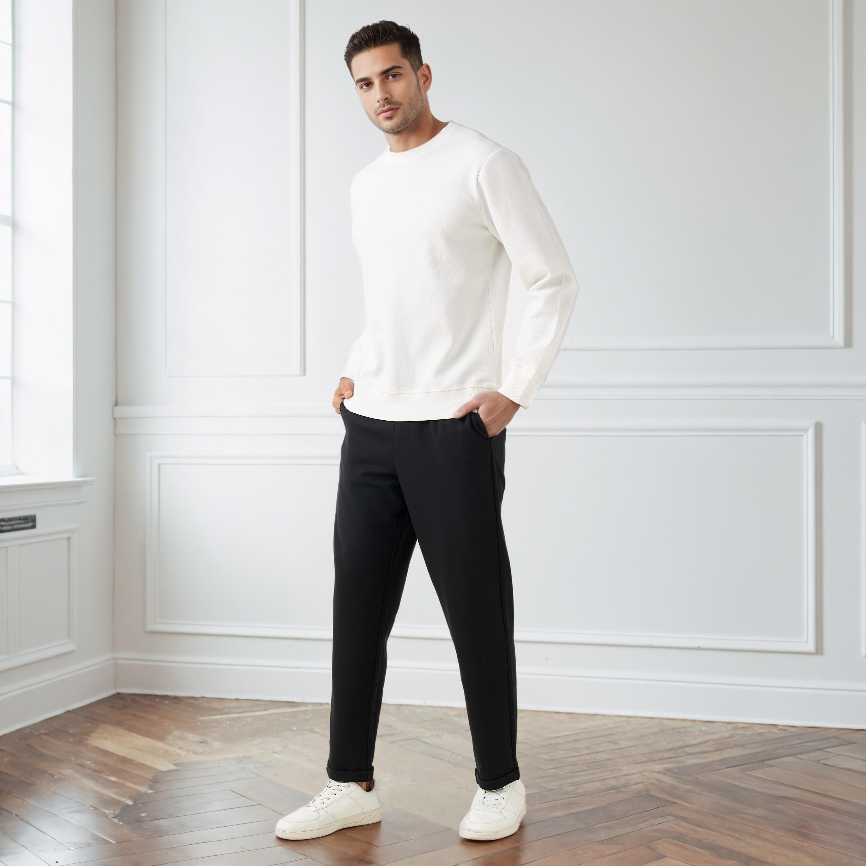 بنطلون بيكيه رجالي بقصة ضيقة-men-clothing-bottoms-trousersandchinos-trousers-image-2